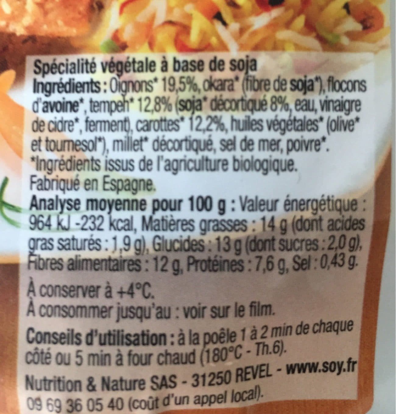 SOY Galettes de Tempeh aux légumes packshot