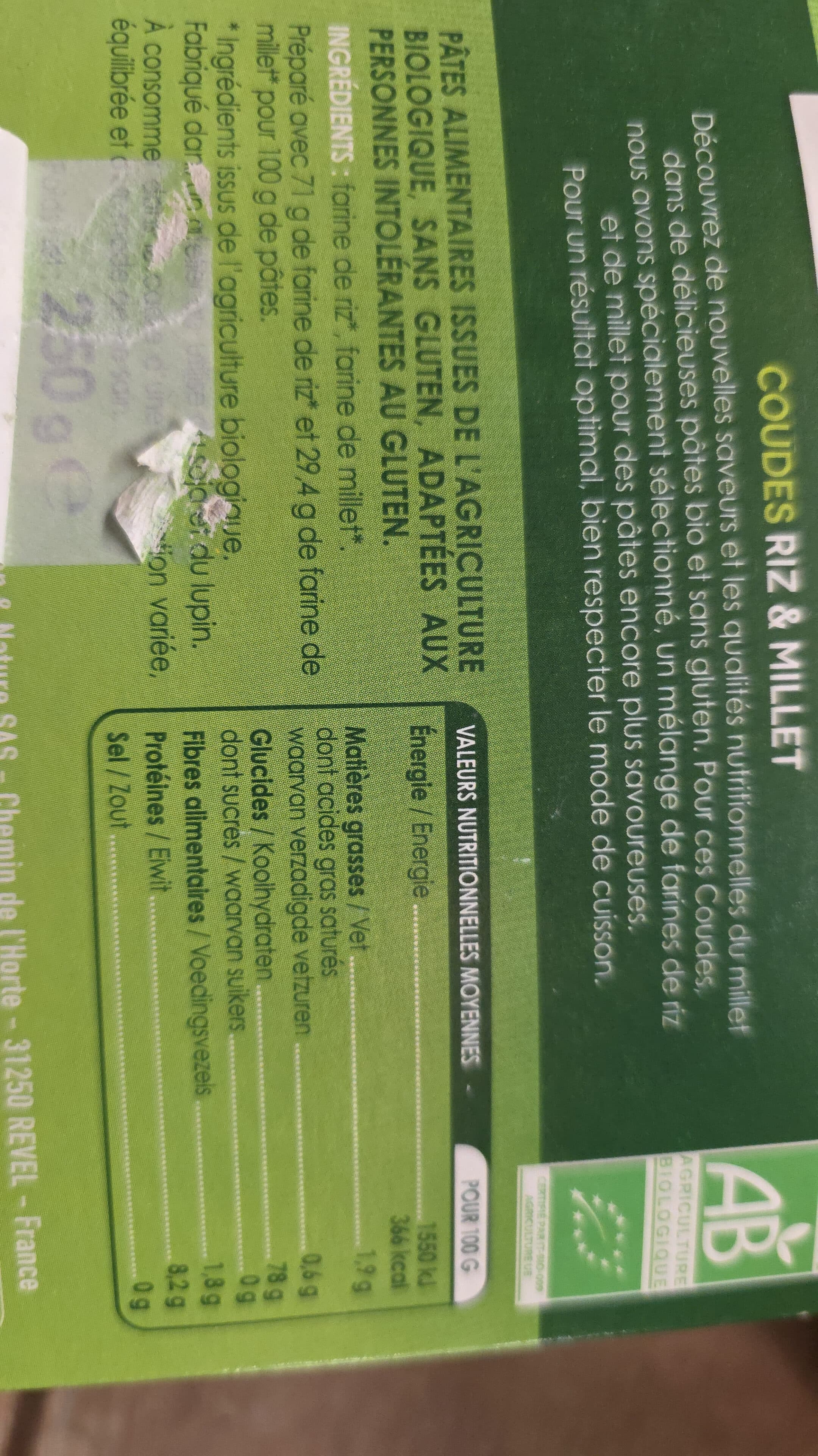 Valpibio Coudes Riz & Millet Sans Gluten packshot