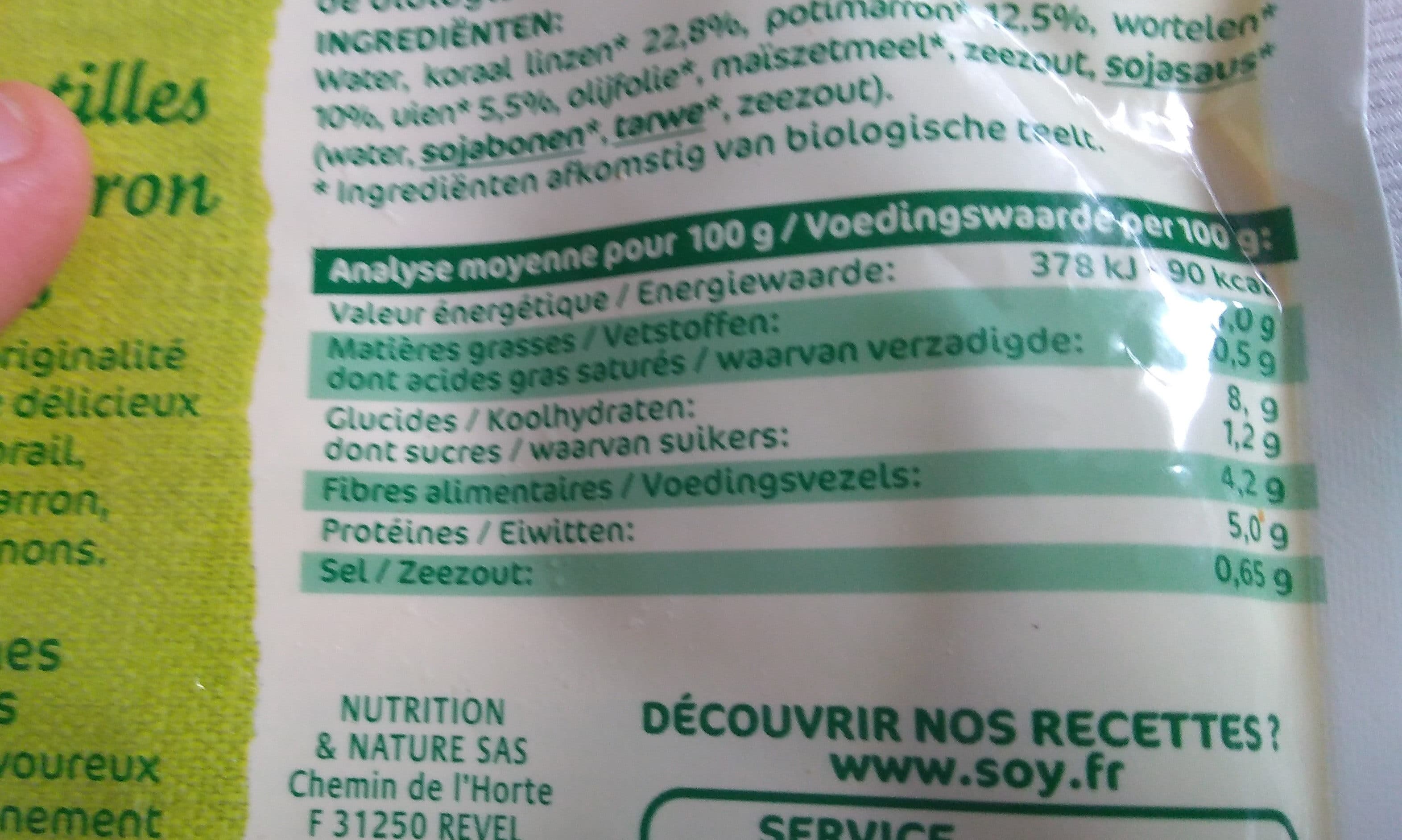 soy Ecrasé de lentilles corail, potimarron et carottes packshot