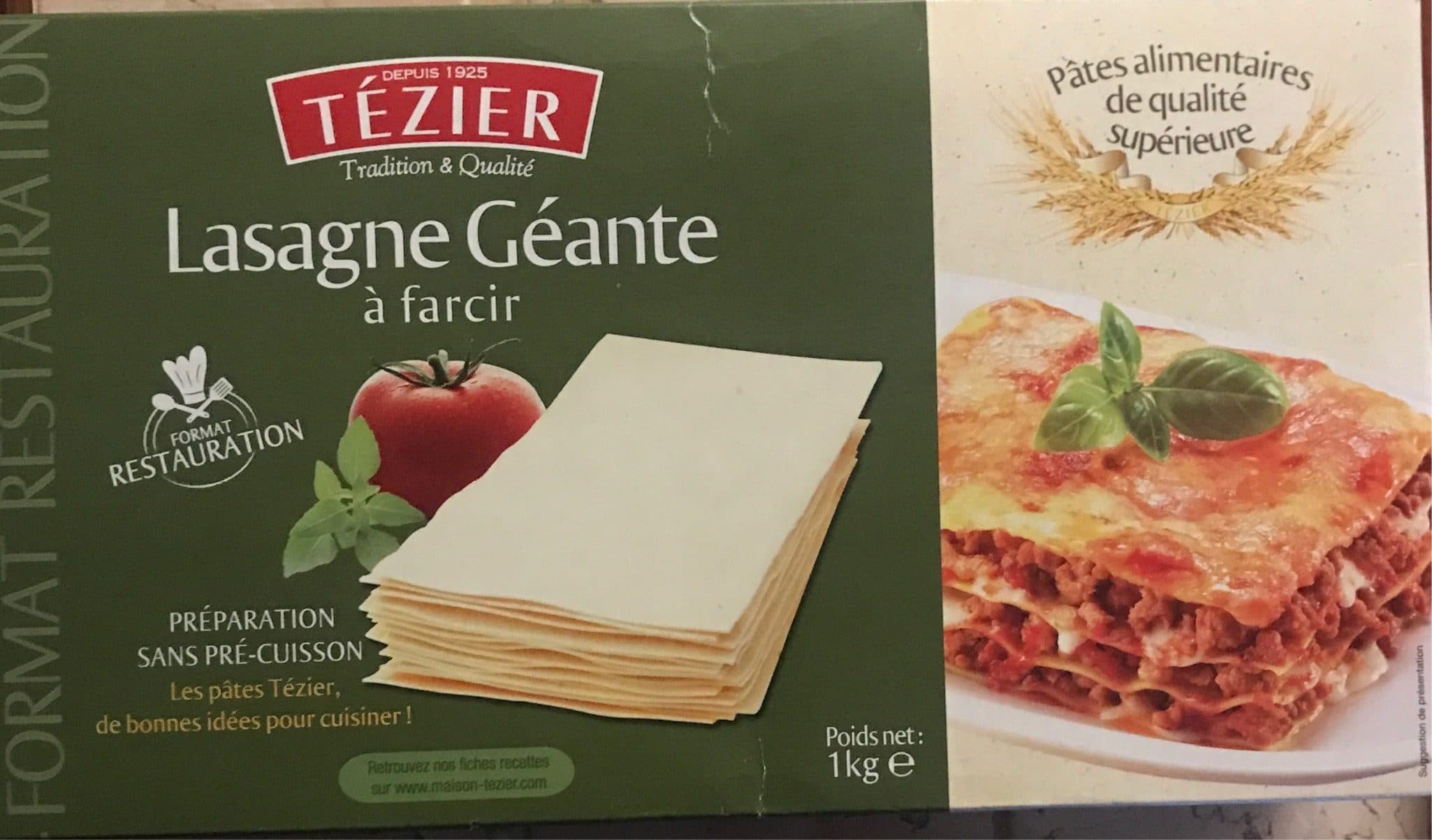 Tézier Lasagne Géante à farcir packshot