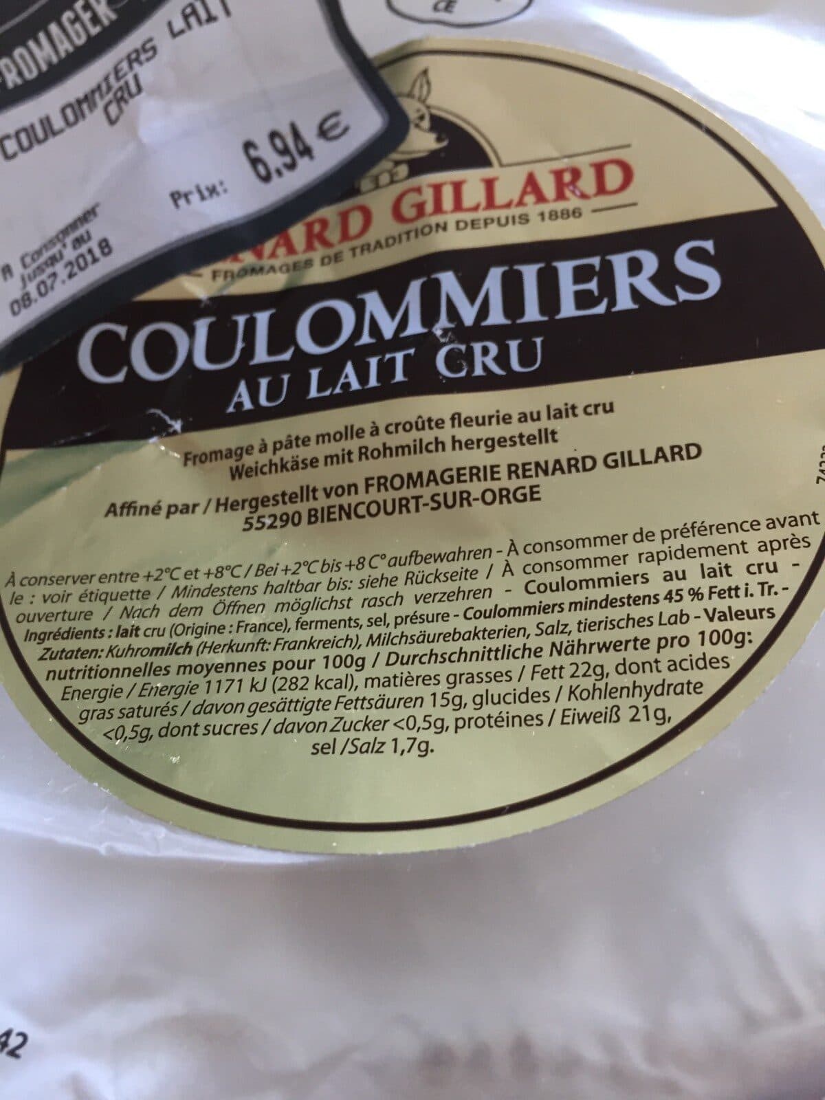 Open Food Facts Coulommier au lait cru packshot