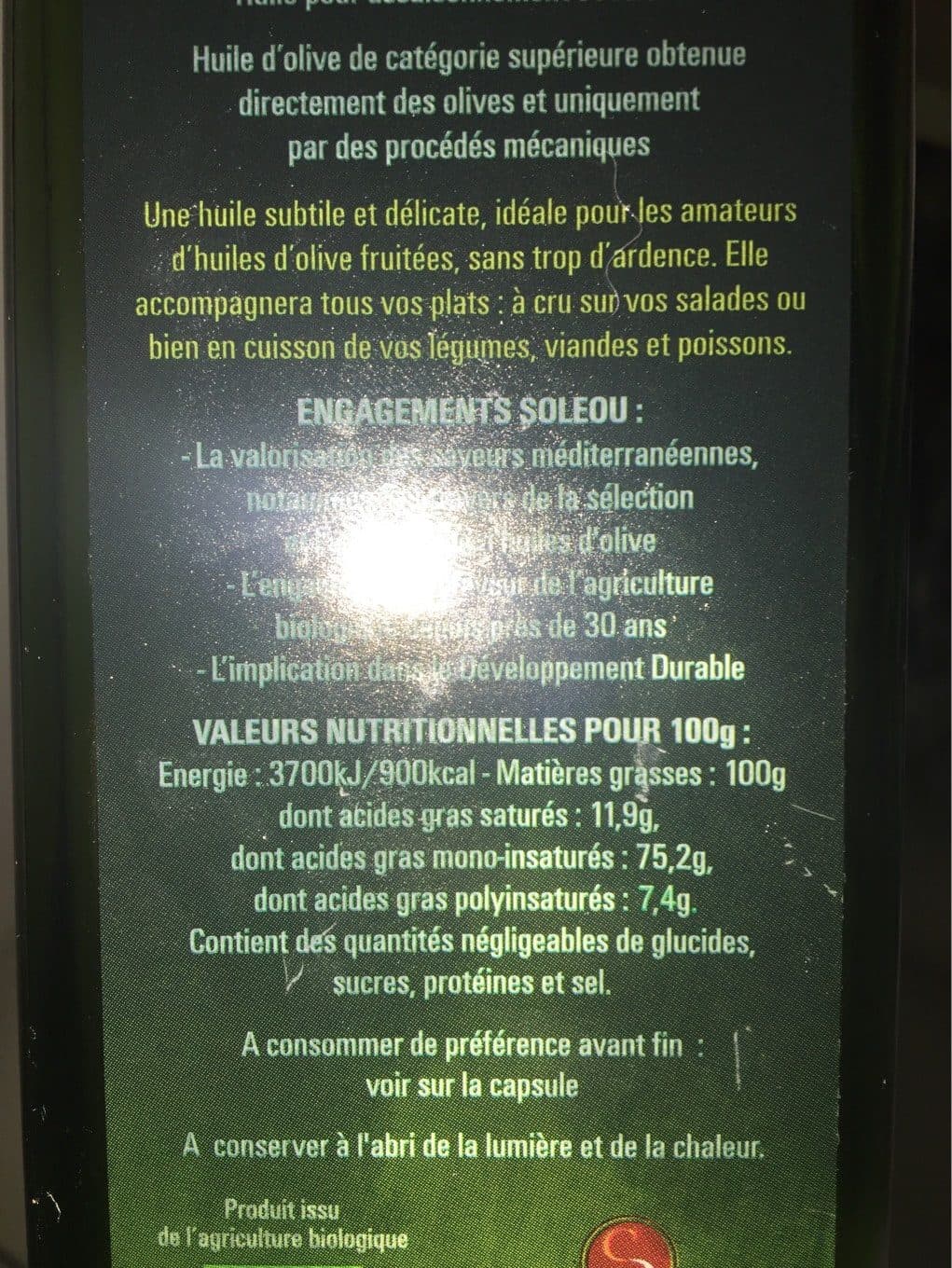 Soléou Huile d'olives vierge extra bio packshot