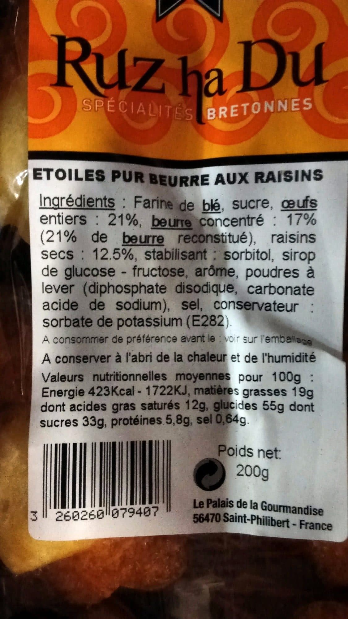 Ruz Ha Du Étoiles pur Beurre aux Raisins packshot
