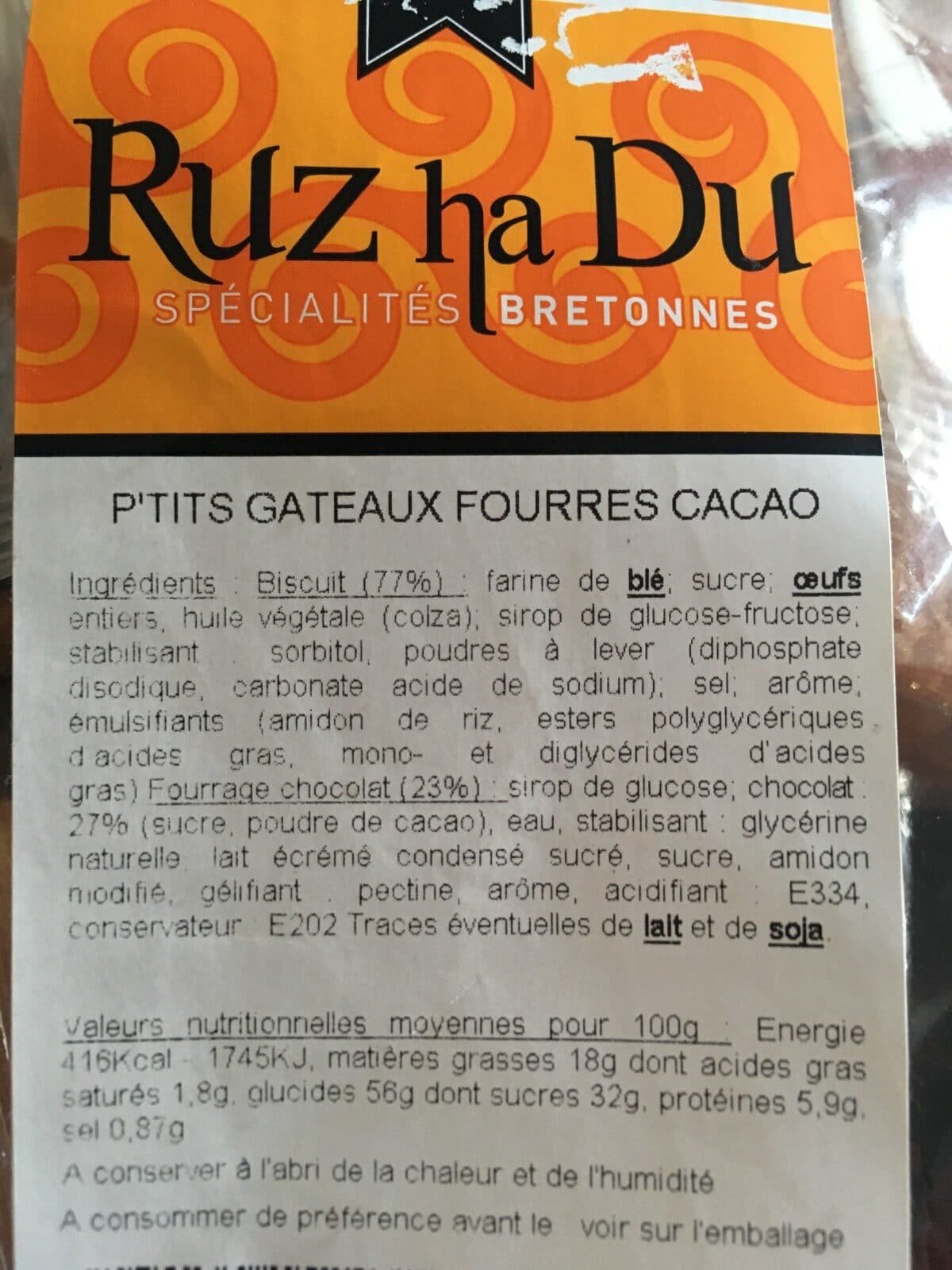 Open Food Facts P'tits gateaux fourres cacao packshot