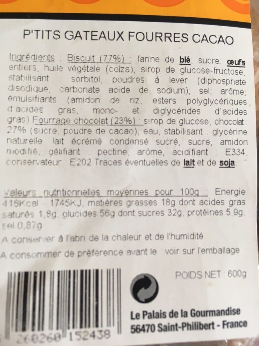 Open Food Facts P'tits gateaux fourres cacao packshot