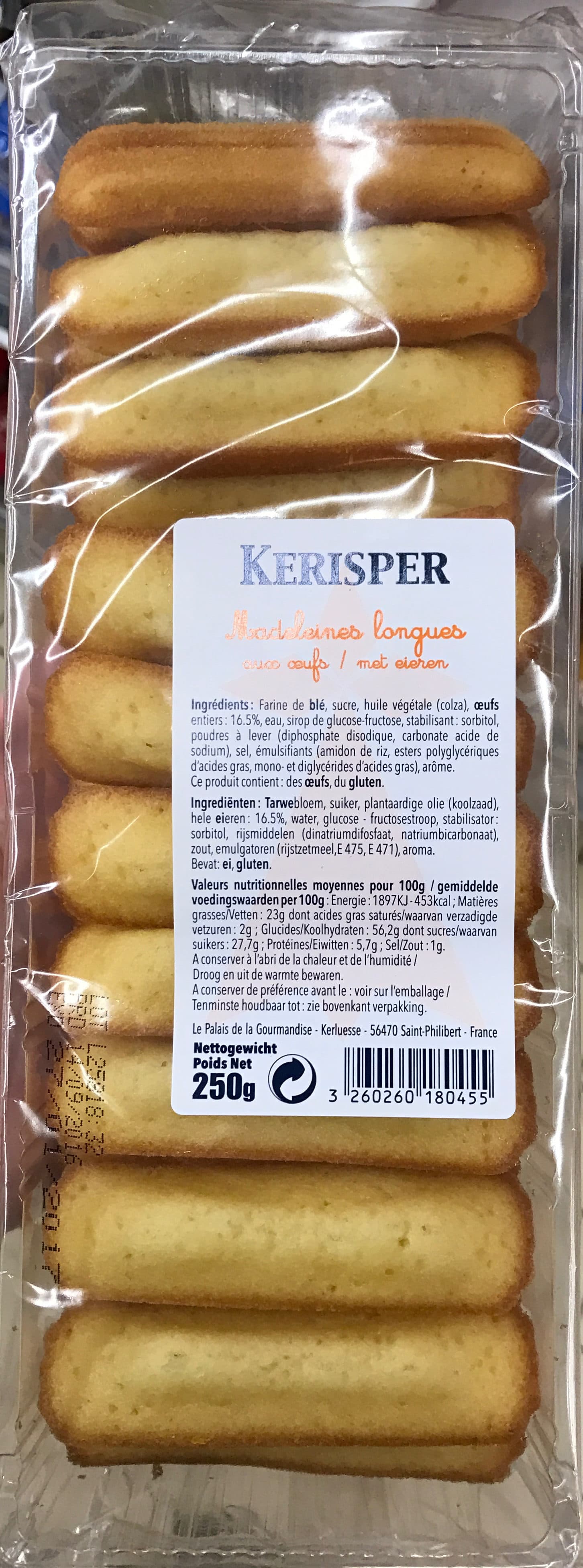 Kerisper Madeleines longues aux oeufs packshot