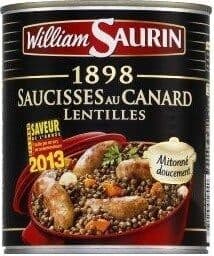 William Saurin Saucisses canard lentilles packshot