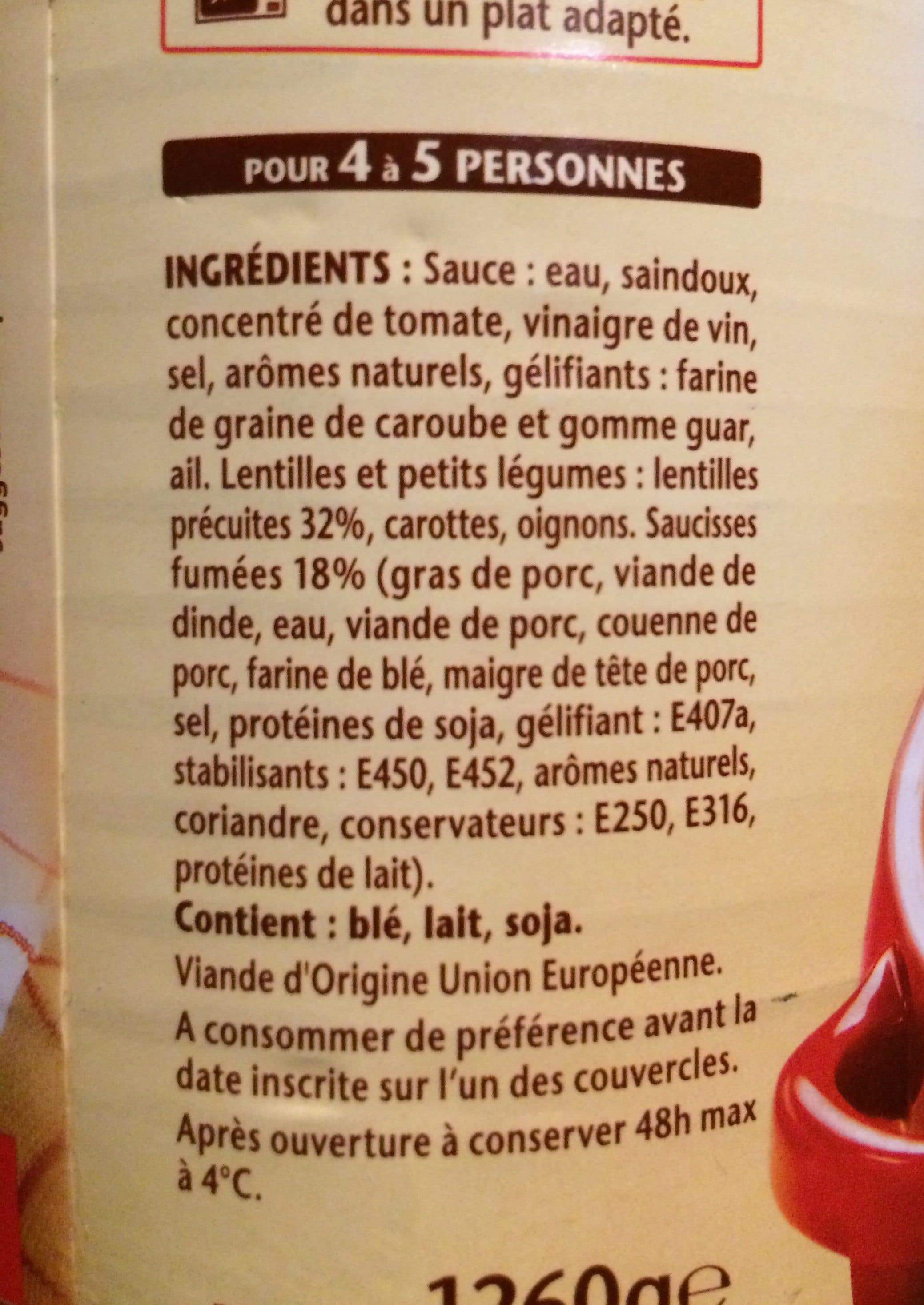 william saurin Saucisses aux lentilles packshot