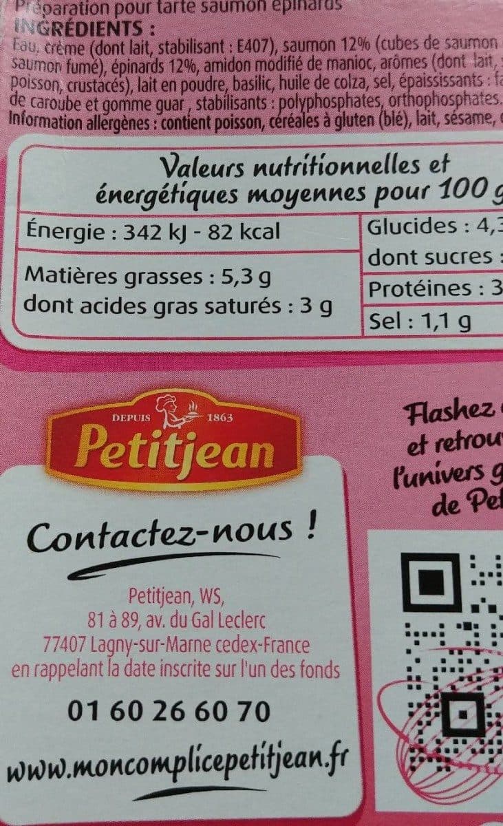 Petitjean Tarte Saumon-Épinards packshot