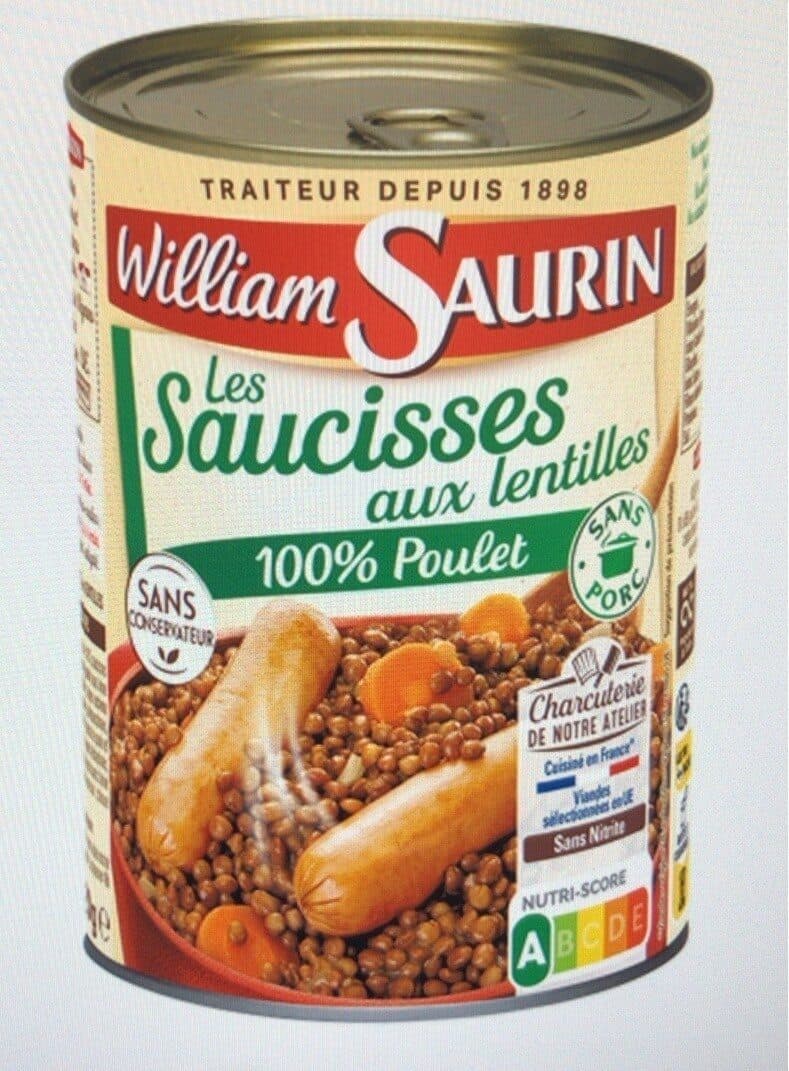 William Saurin Les Saucisses aux Lentilles 100% Poulet packshot
