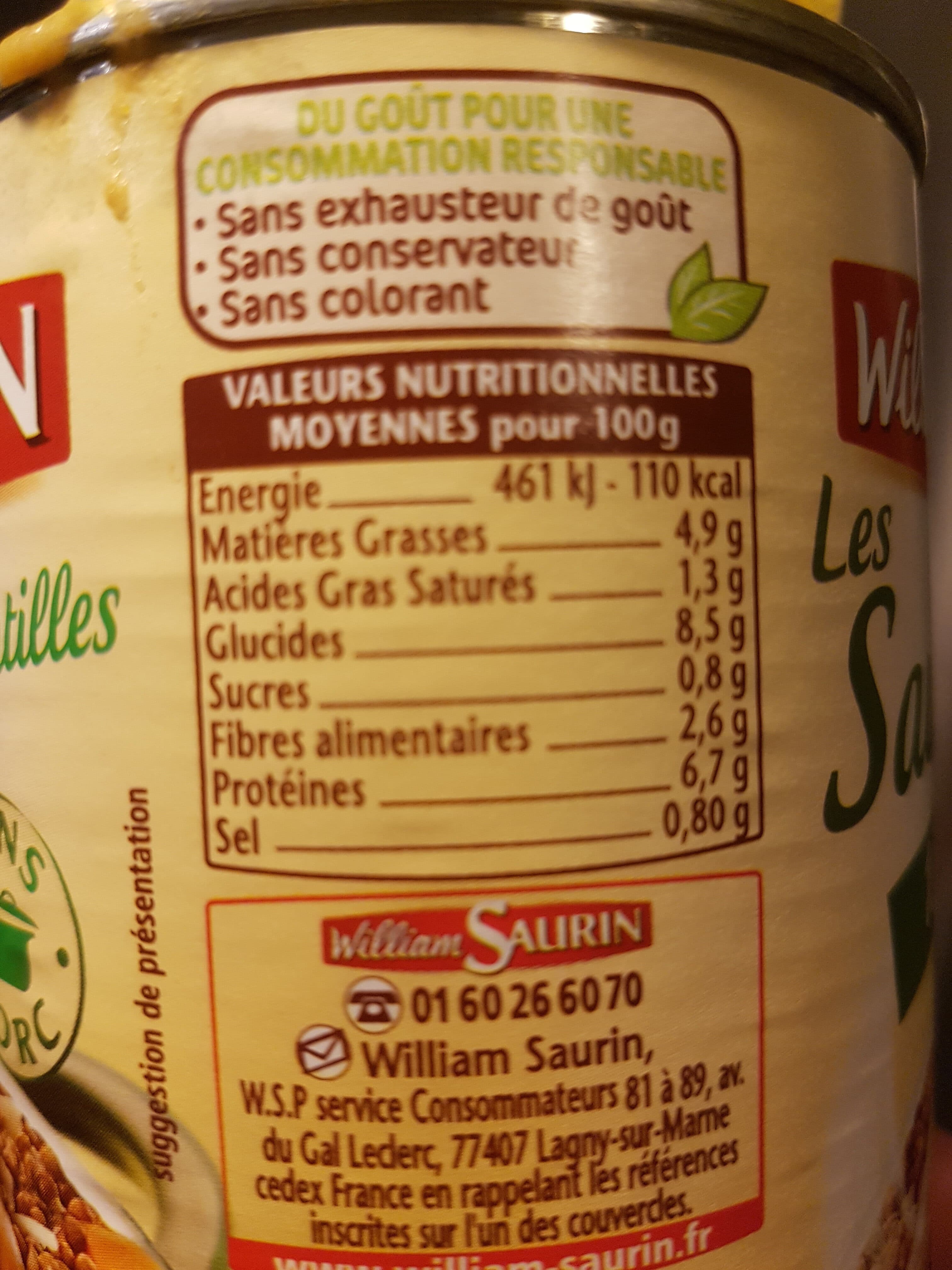 William Saurin Les Saucisses aux Lentilles 100% Poulet packshot