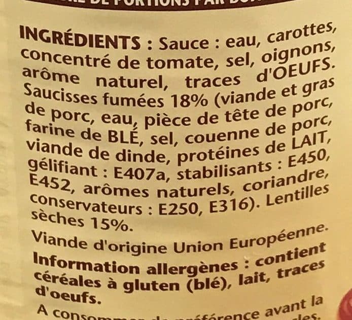William Saurin Les Saucisses aux Lentilles packshot