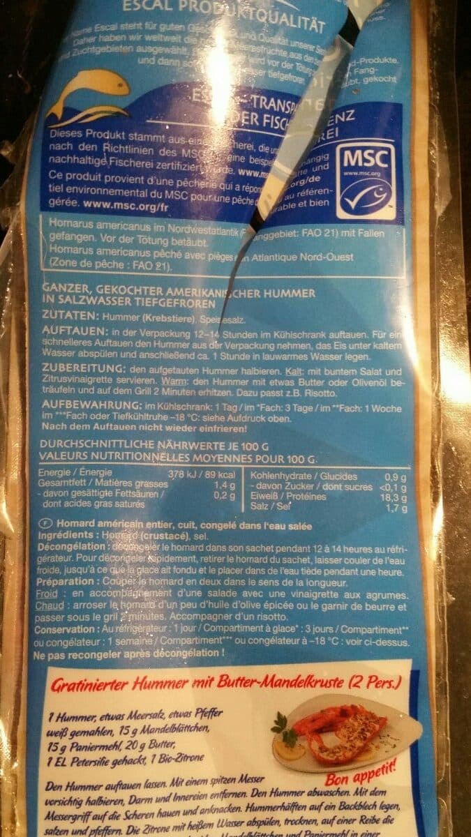 Escal Homard américain entier packshot
