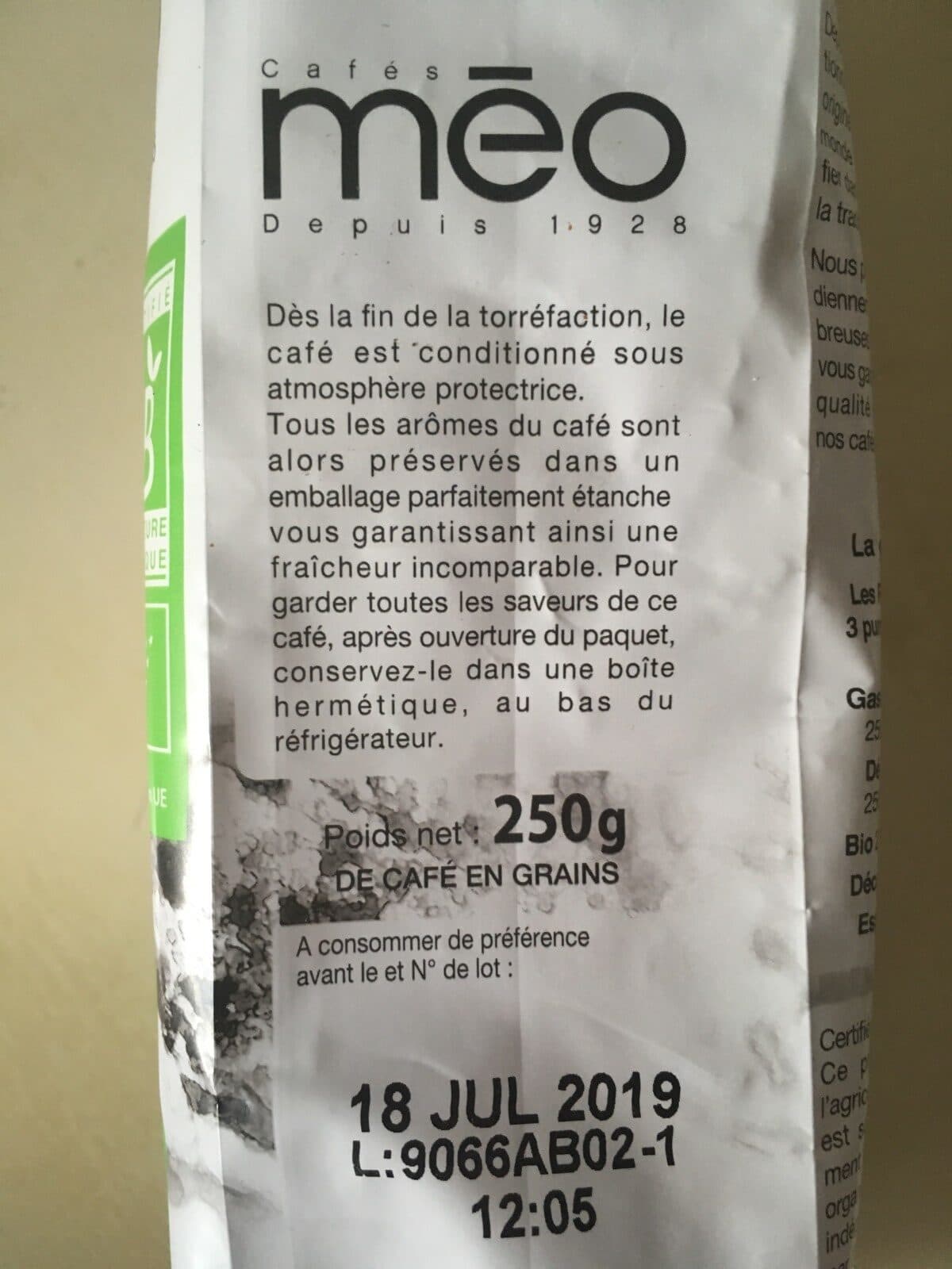 Méo Pur arabica en grains packshot