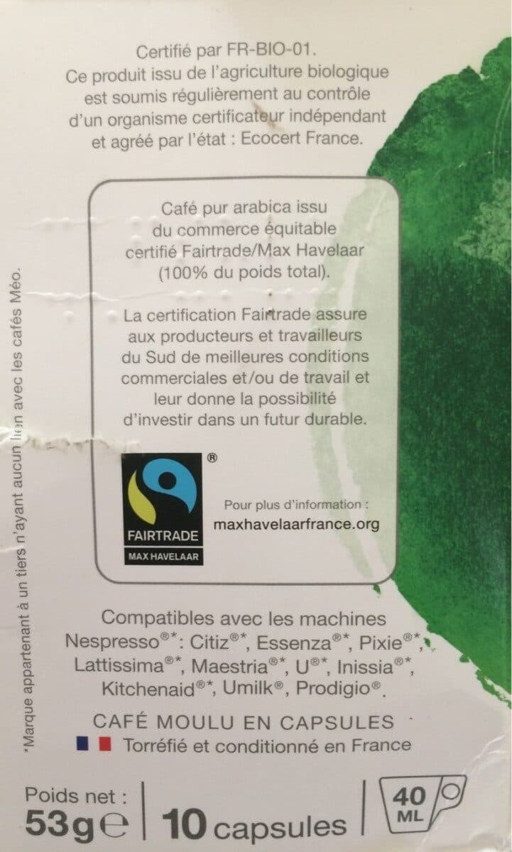 Cafés Méo Café biologique torréfaction ambrée packshot
