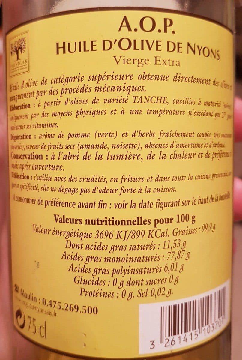 Open Food Facts Huile d'olive de Nyons AOP packshot