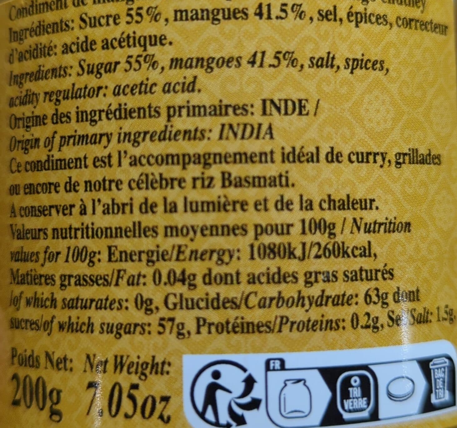 Open Food Facts Condiment De Mangue Sucrée packshot