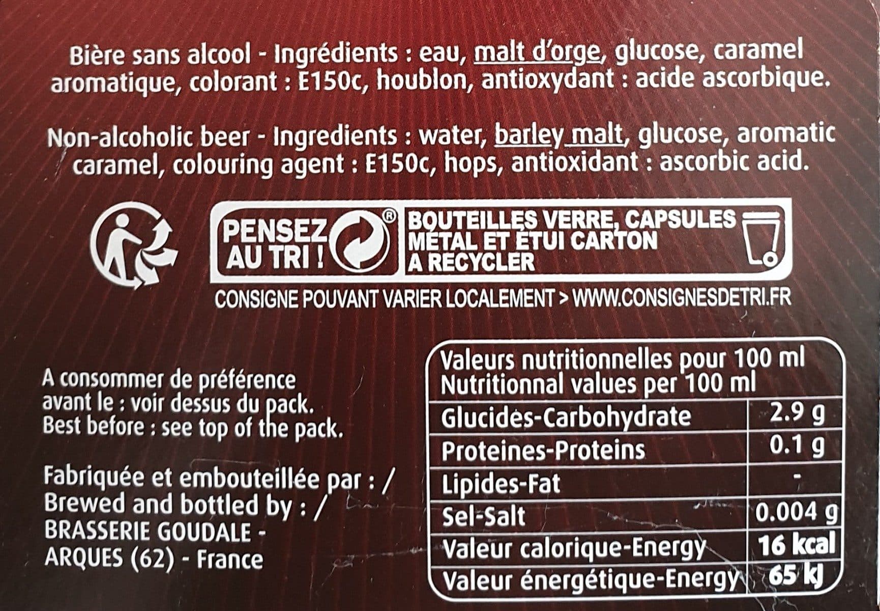Open Food Facts Bière Brune Sans Alcool, Les 6 Bouteilles packshot