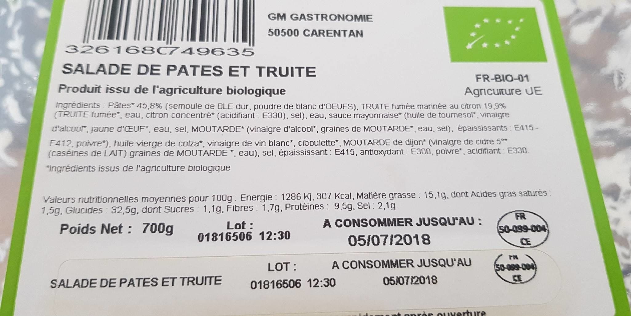 Open Food Facts Salade de pâtes et truitz packshot