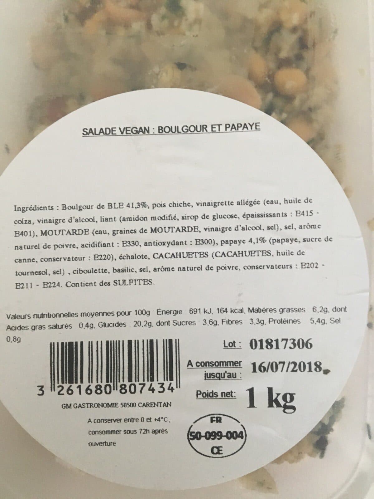 Open Food Facts Salade vegan boulgour et papaye packshot