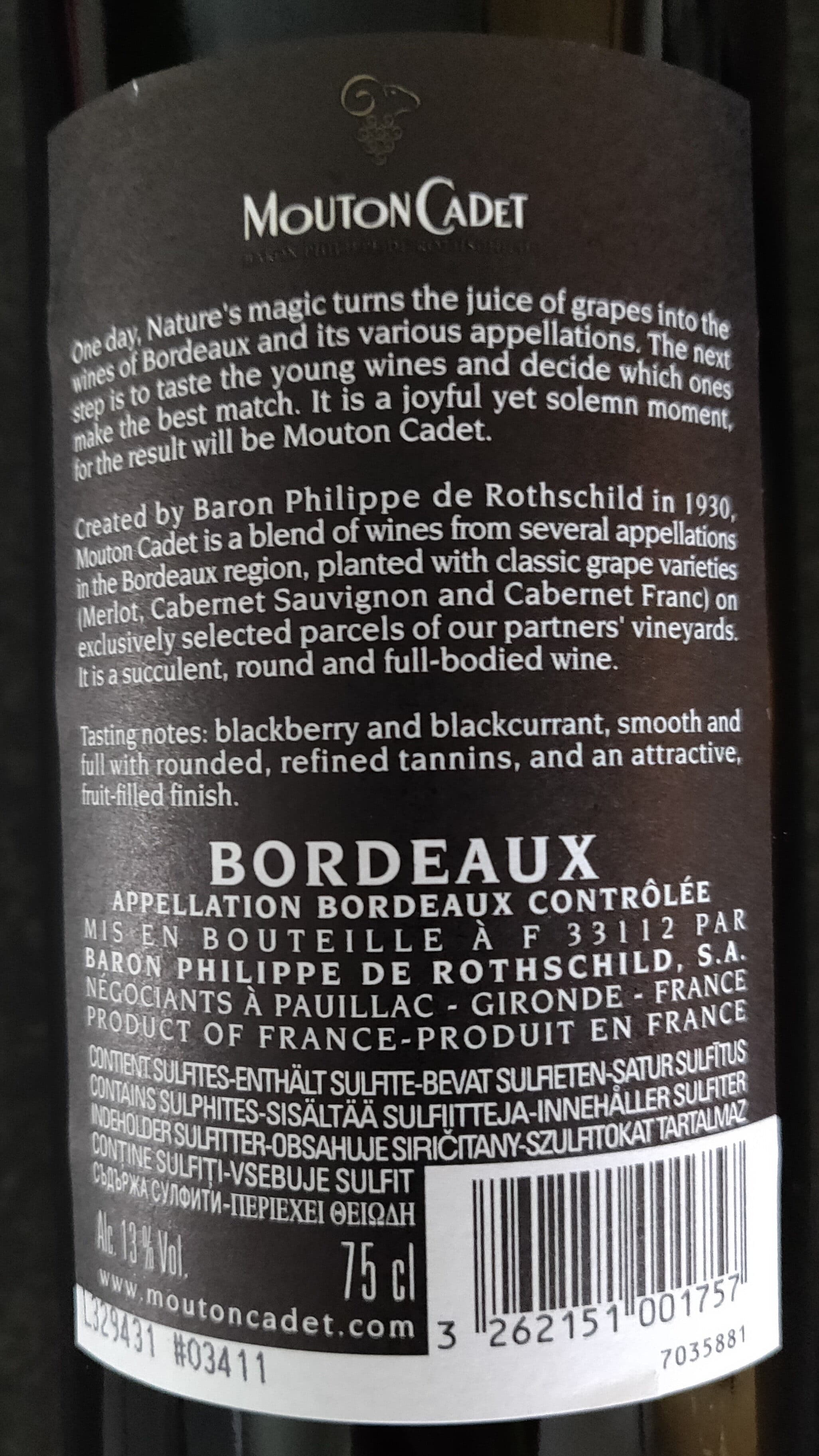 B.Ph.de Rothschild MOUTON CADET Bordeaux packshot