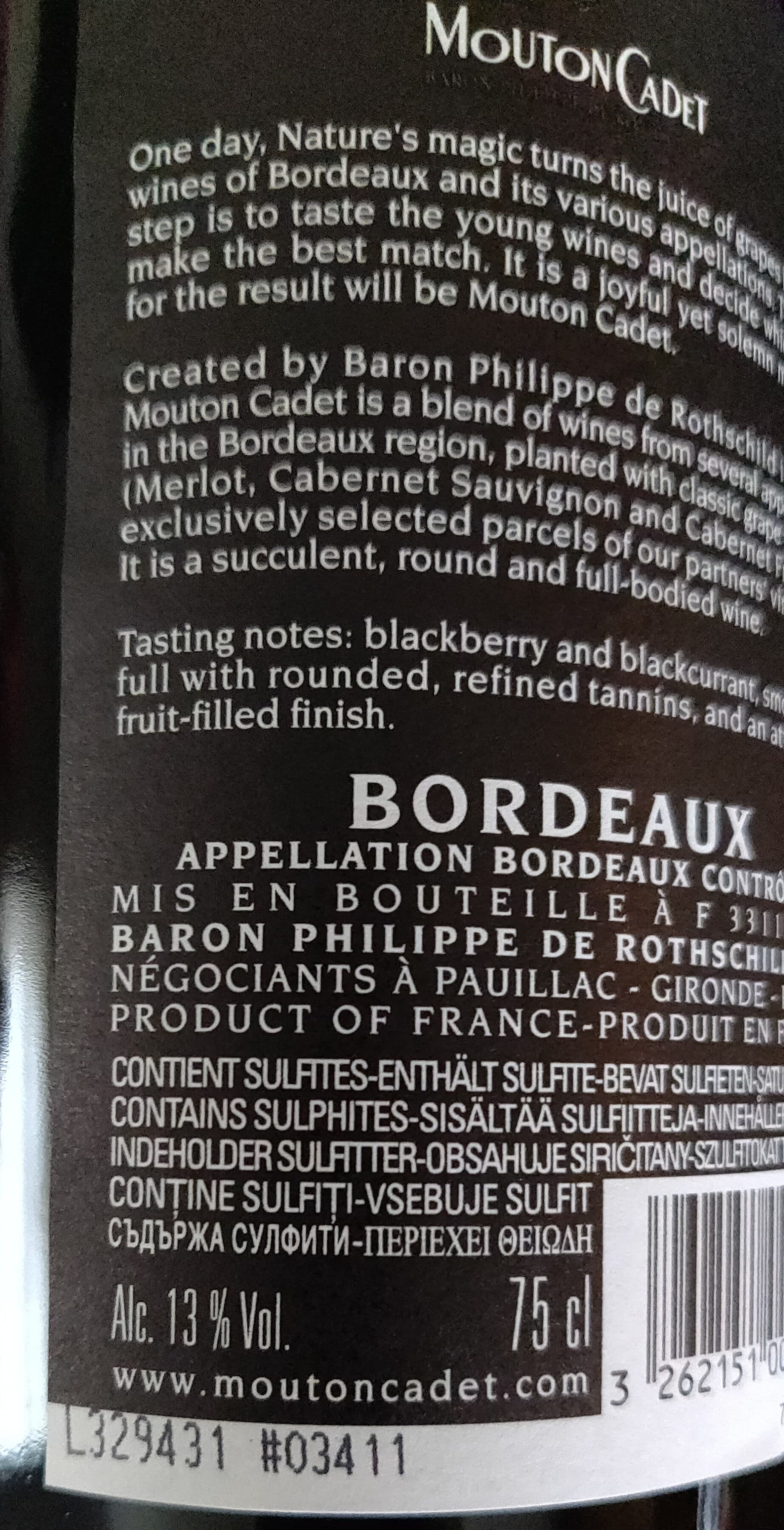 B.Ph.de Rothschild MOUTON CADET Bordeaux packshot