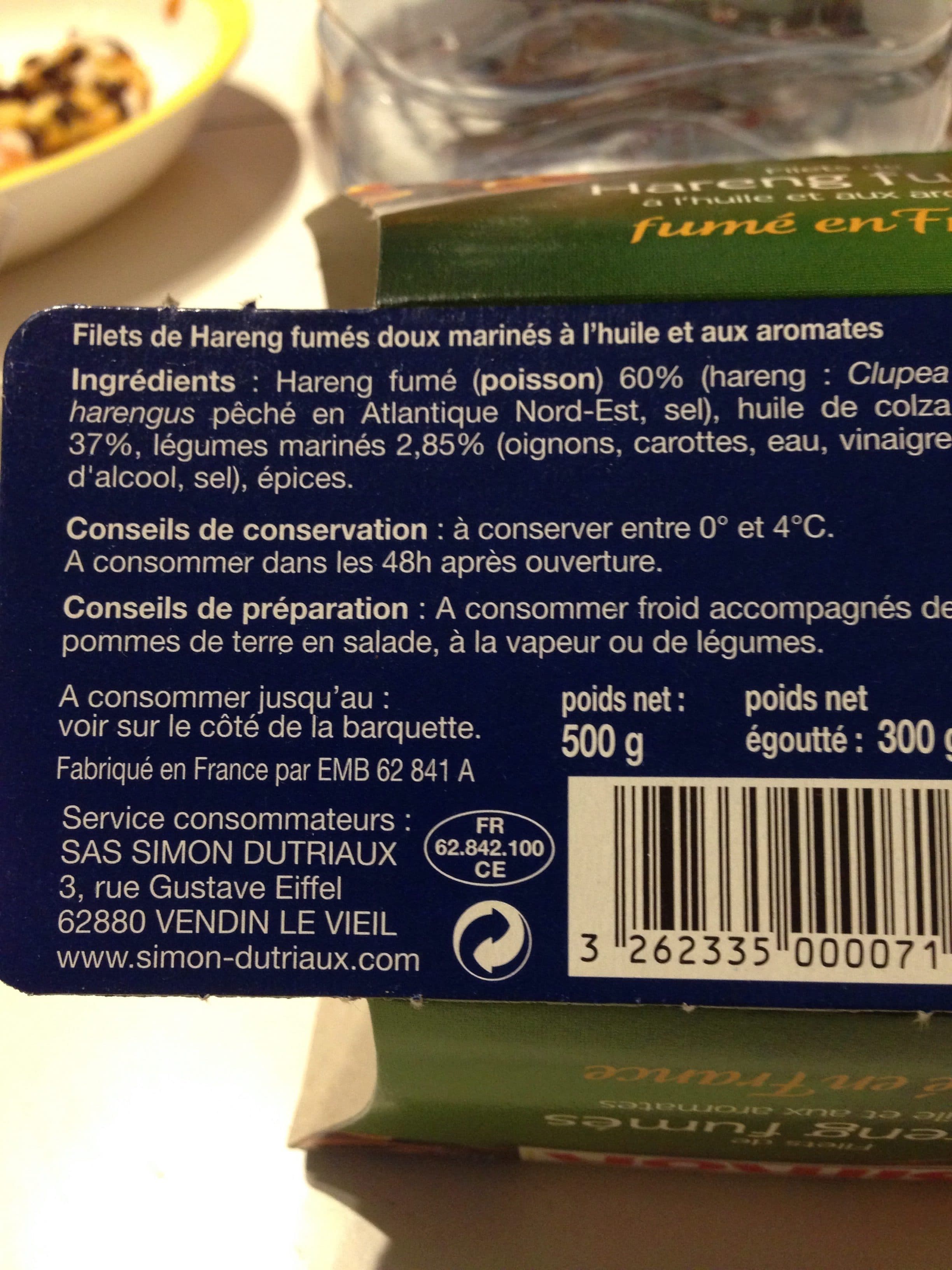 Simon Terrine de hareng fumé doux à l'huile 500g Simon Dutriaux packshot
