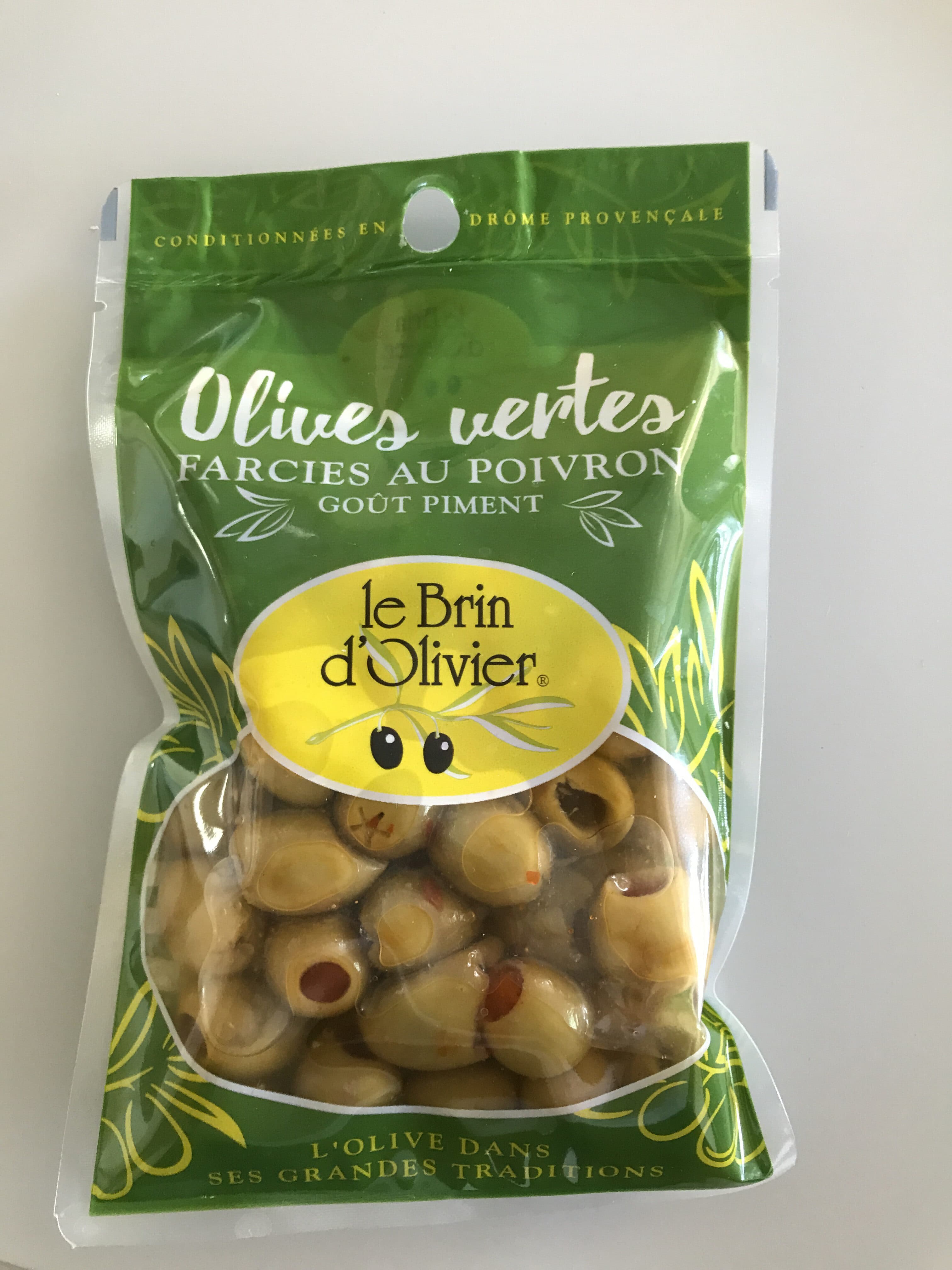 Le Brin d'Olivier Olives vertes farcies au poivron goût piment packshot
