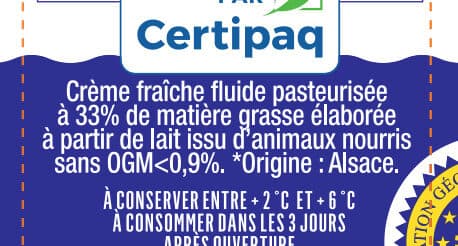 Alsace lait Creme Fraîche Fluide d'Alsace Label Rouge 33 % MG packshot
