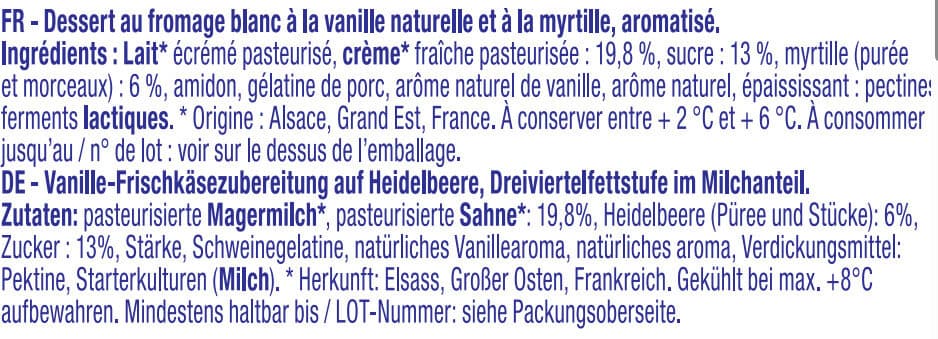 Alsace Lait Fromage blanc à la vanille naturelle sur lit myrtille packshot