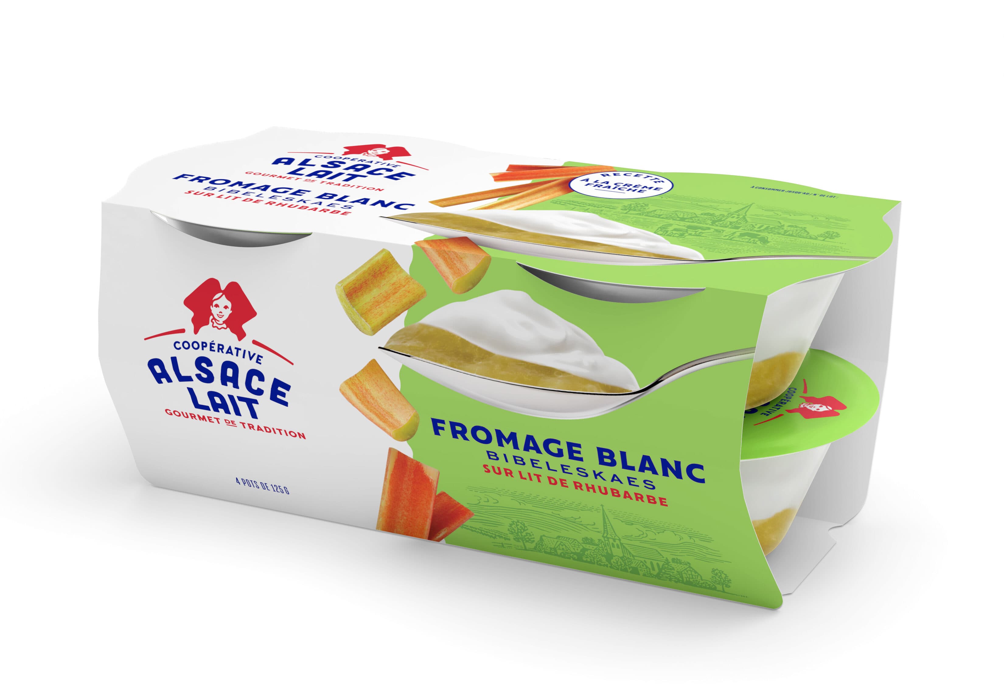 Alsace lait Fromage Blanc Bibeleskaes sur Lit de Rhubarbe packshot
