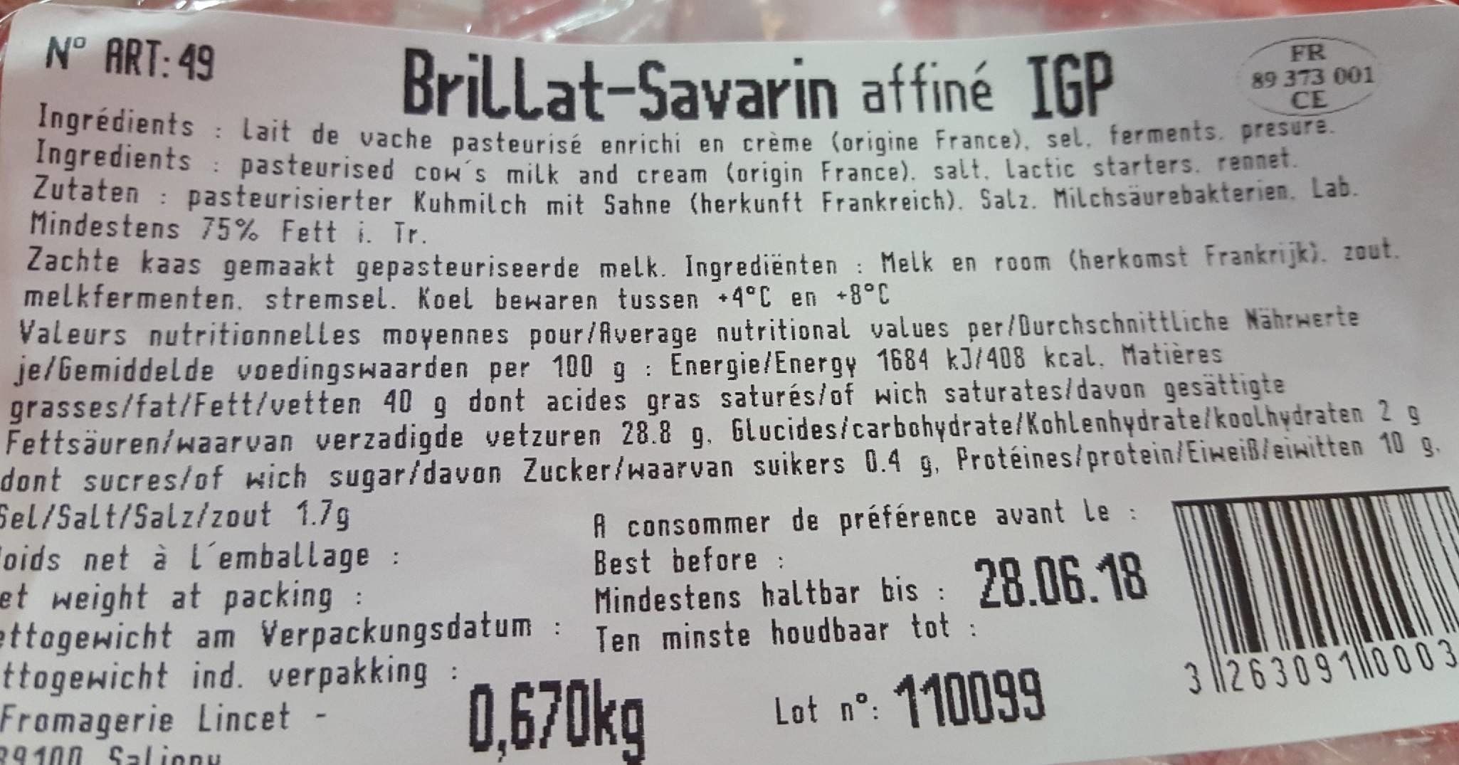 Open Food Facts Brillat Savarin 75% packshot