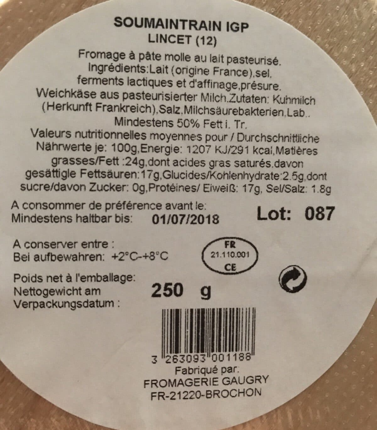 Lincet Lincet Soumaintrain le fromage de 250 g packshot