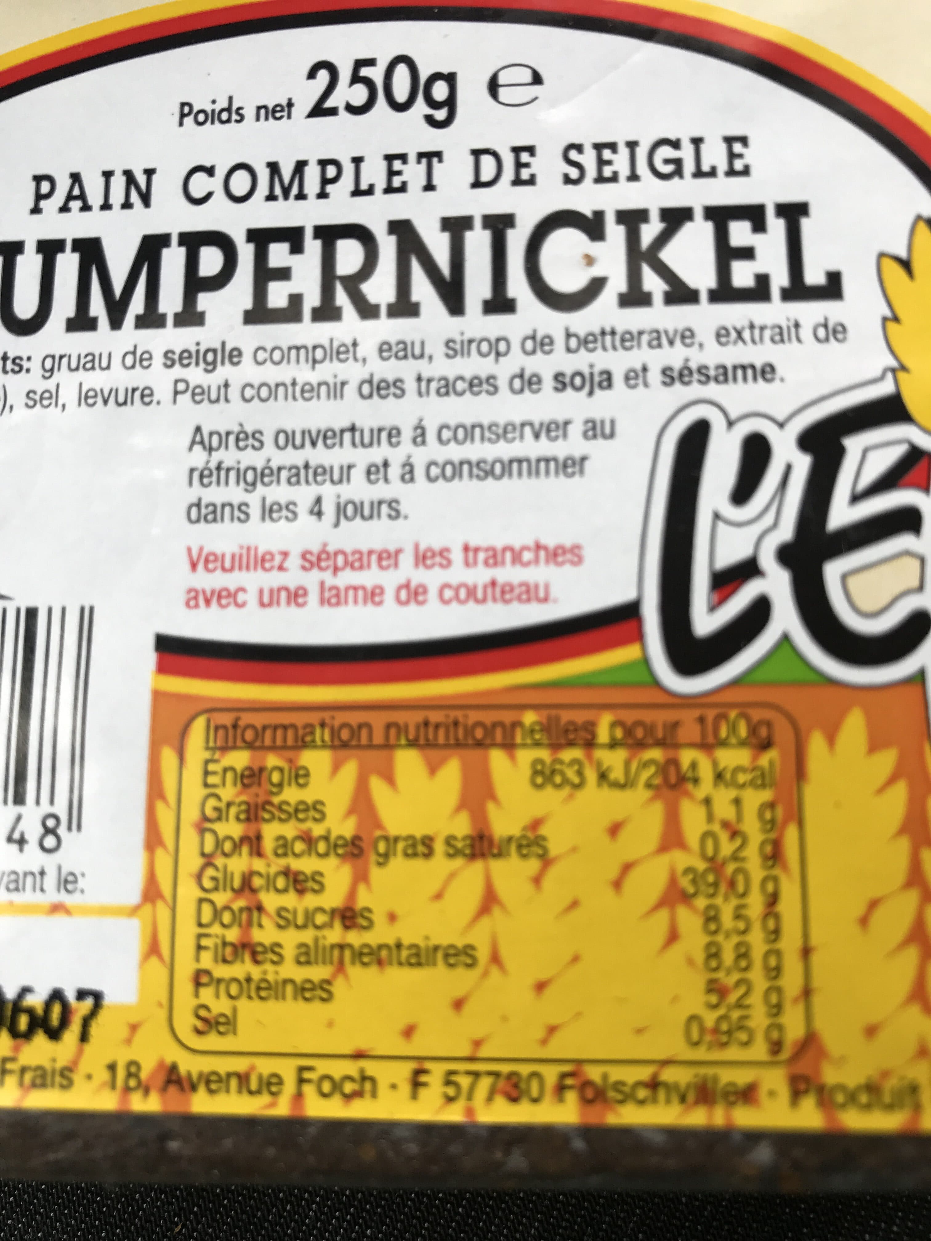 Open Food Facts Pain Complet de Seigle Pumpernickel packshot