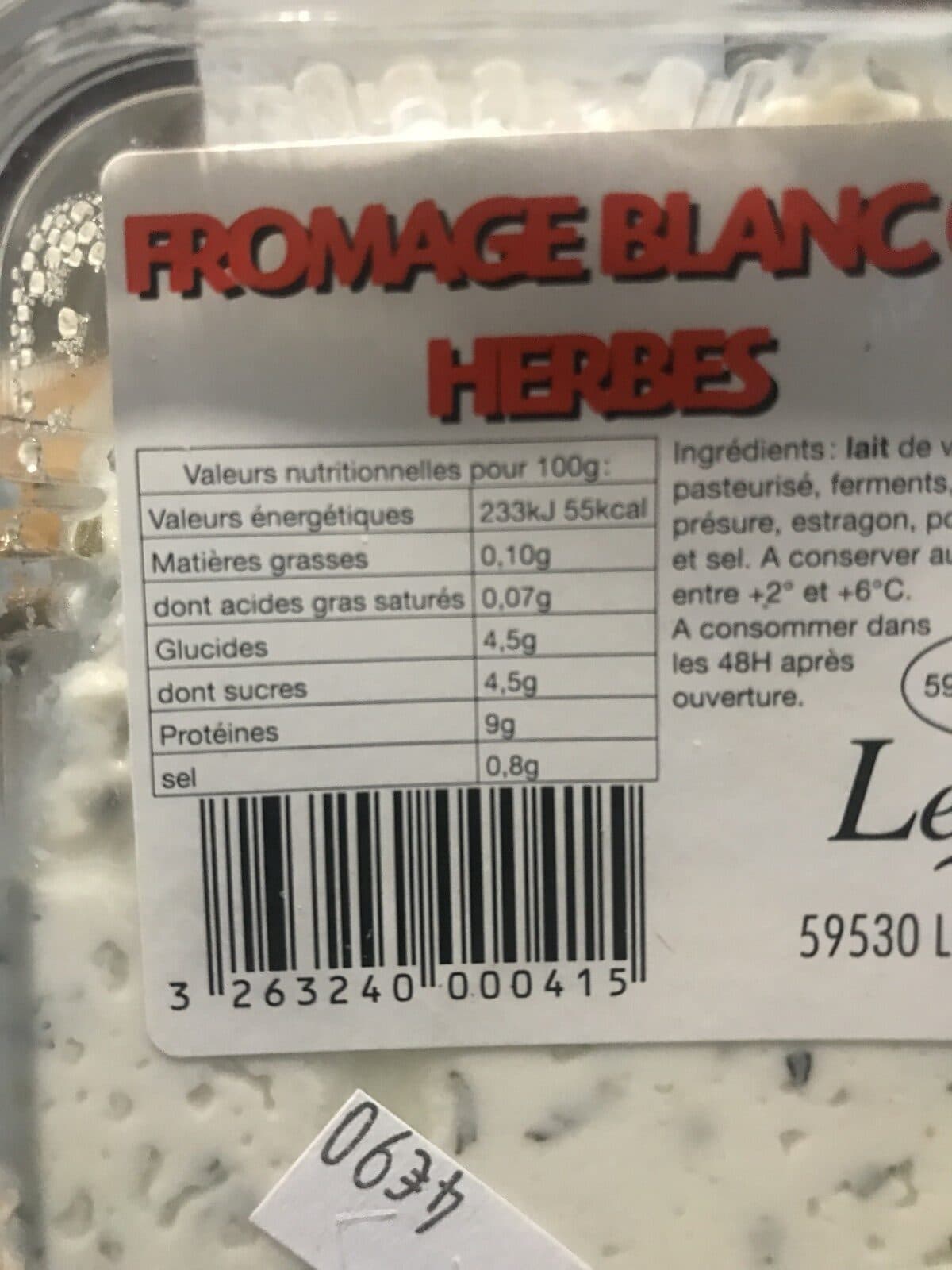Open Food Facts Fromage Blanc 0% aux Herbes packshot