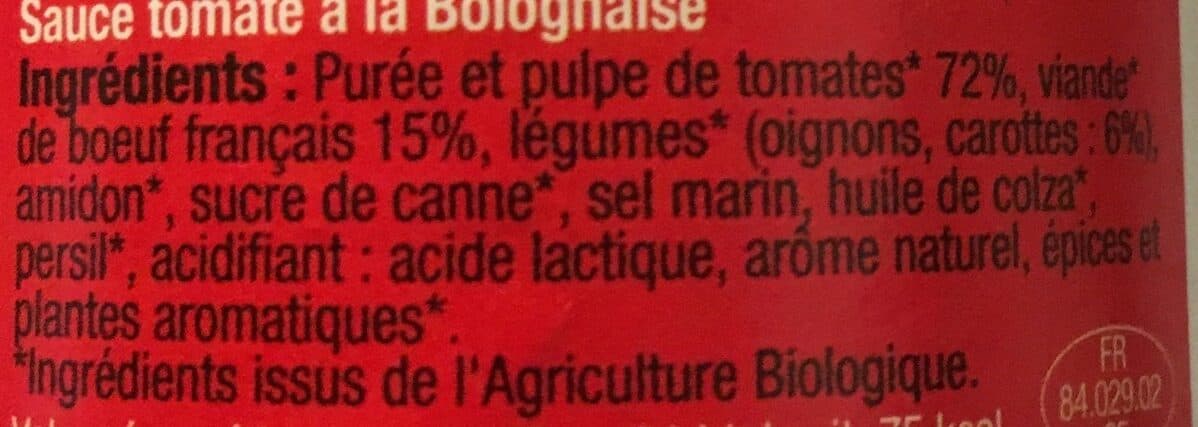 Open Food Facts Sauce Bolognaise Bio Au B?uf packshot