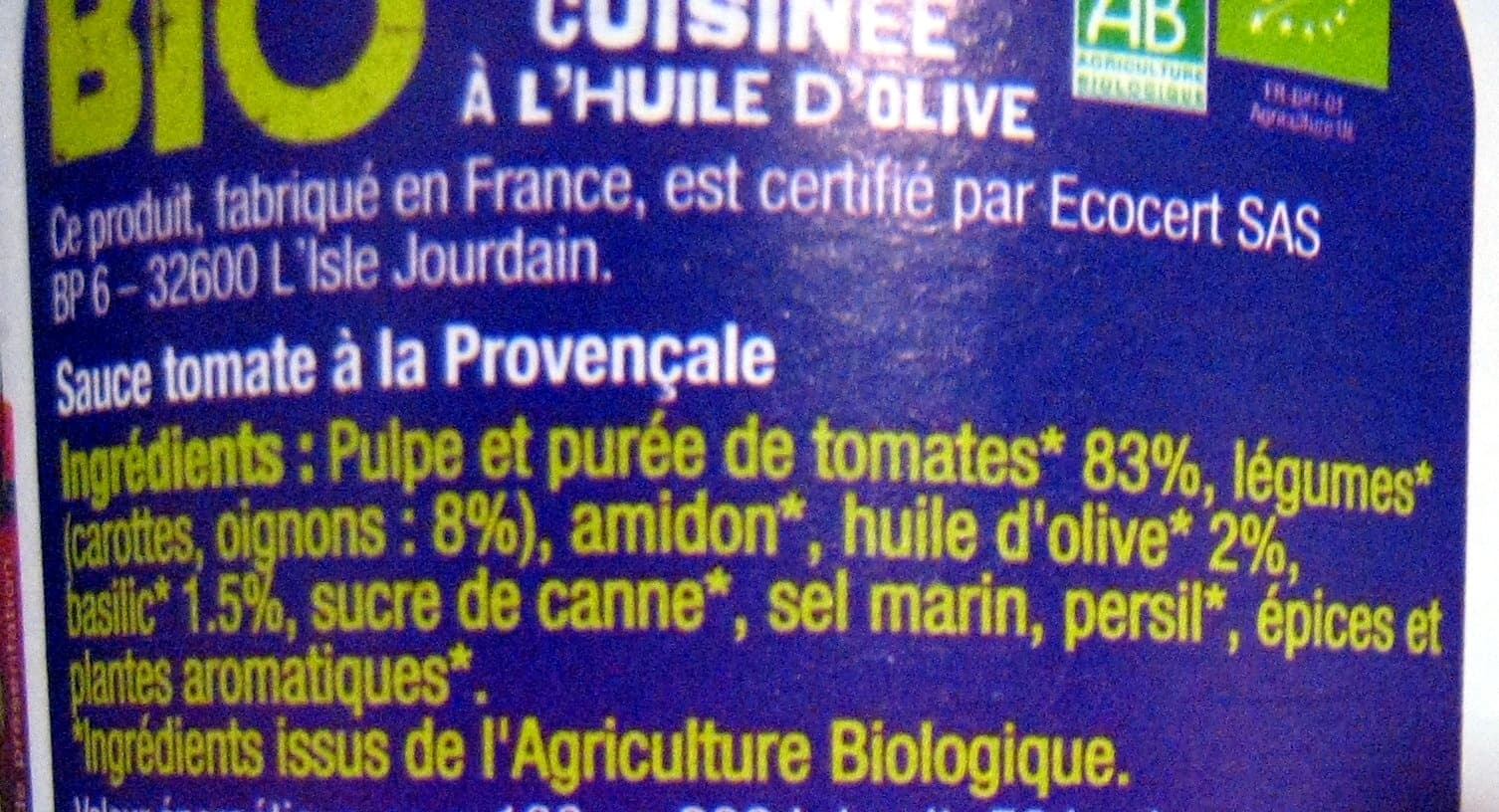 Le Cabanon en Provence Bio Provençale cuisinée à l'huile d'olive packshot