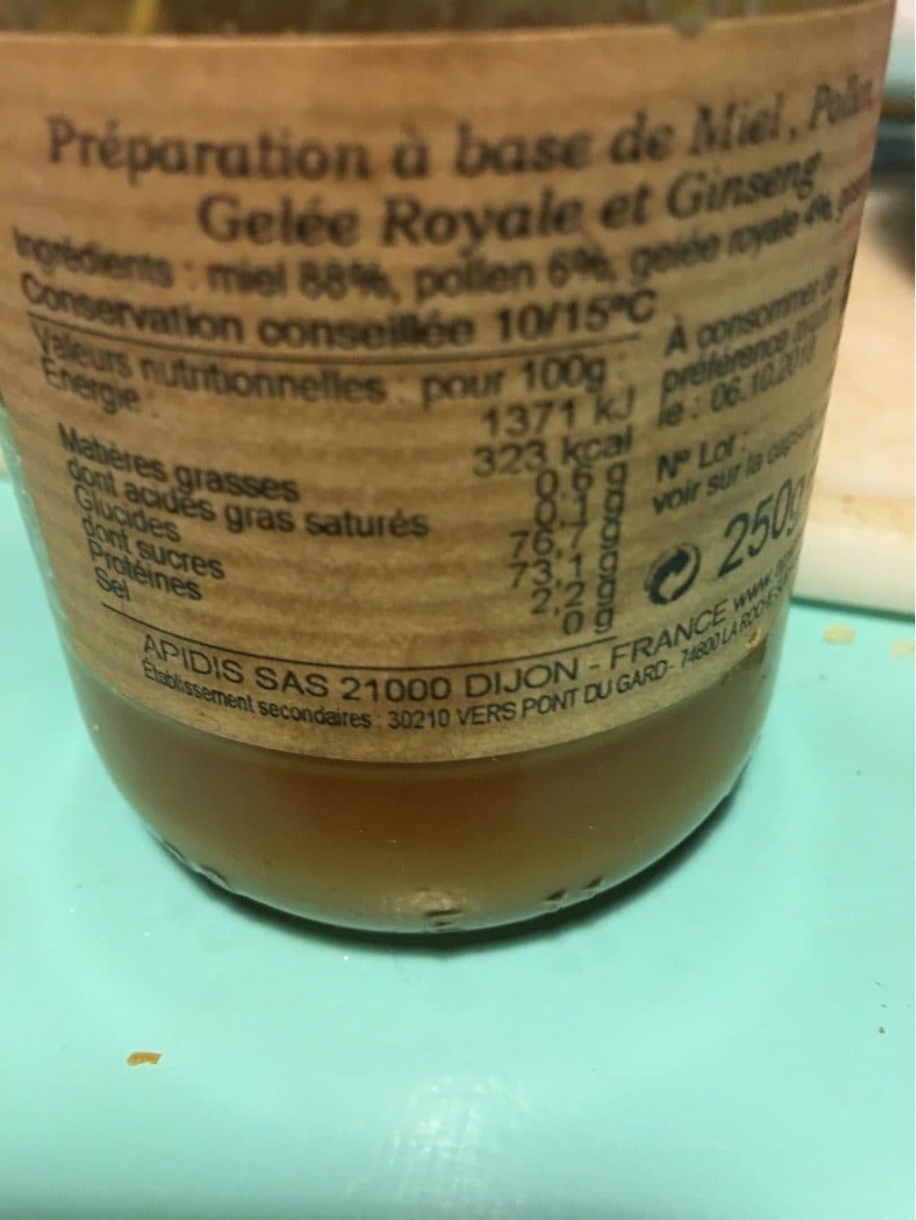 Apidis Sas Preparation de miel et de pollen gelee royale ginseng packshot