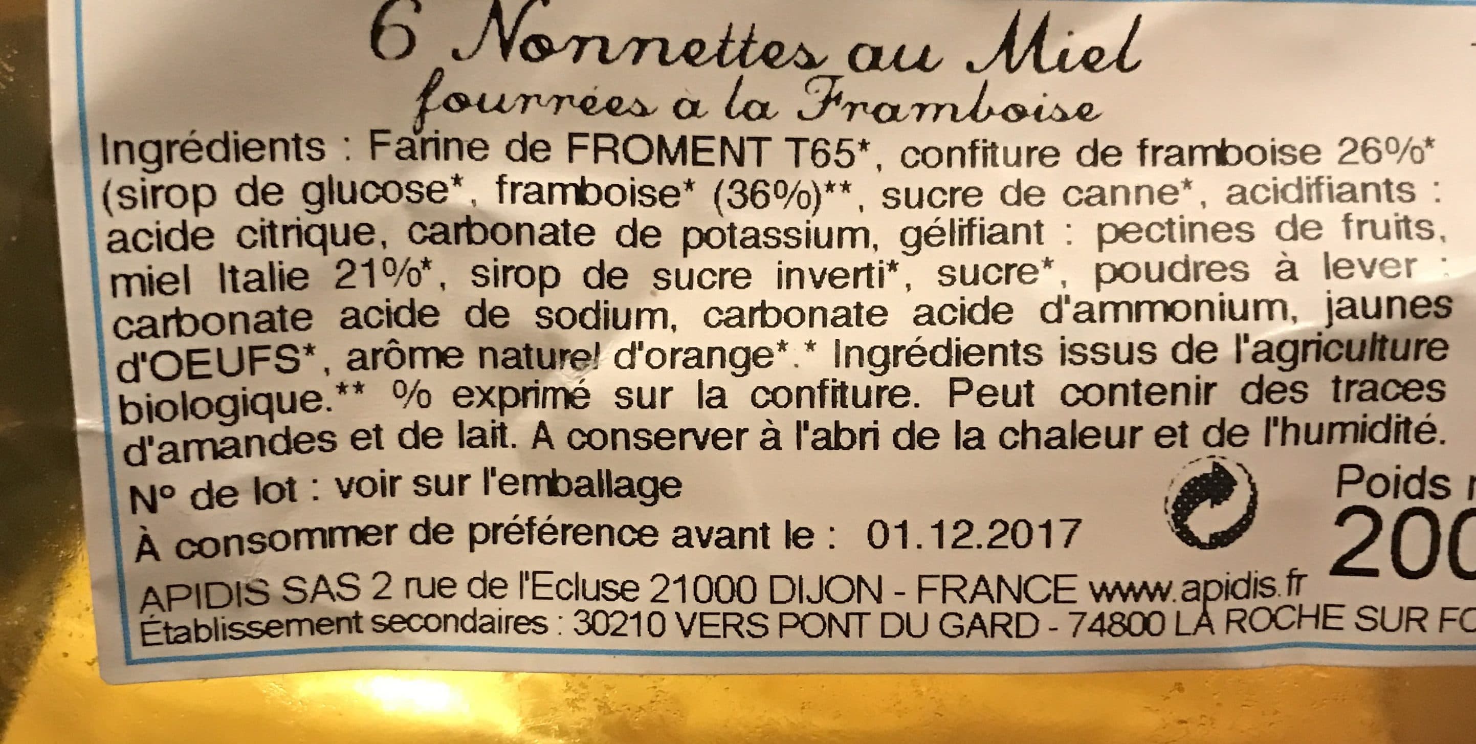 Apidis Nonnettes Au Miel Fourrees Framboise packshot
