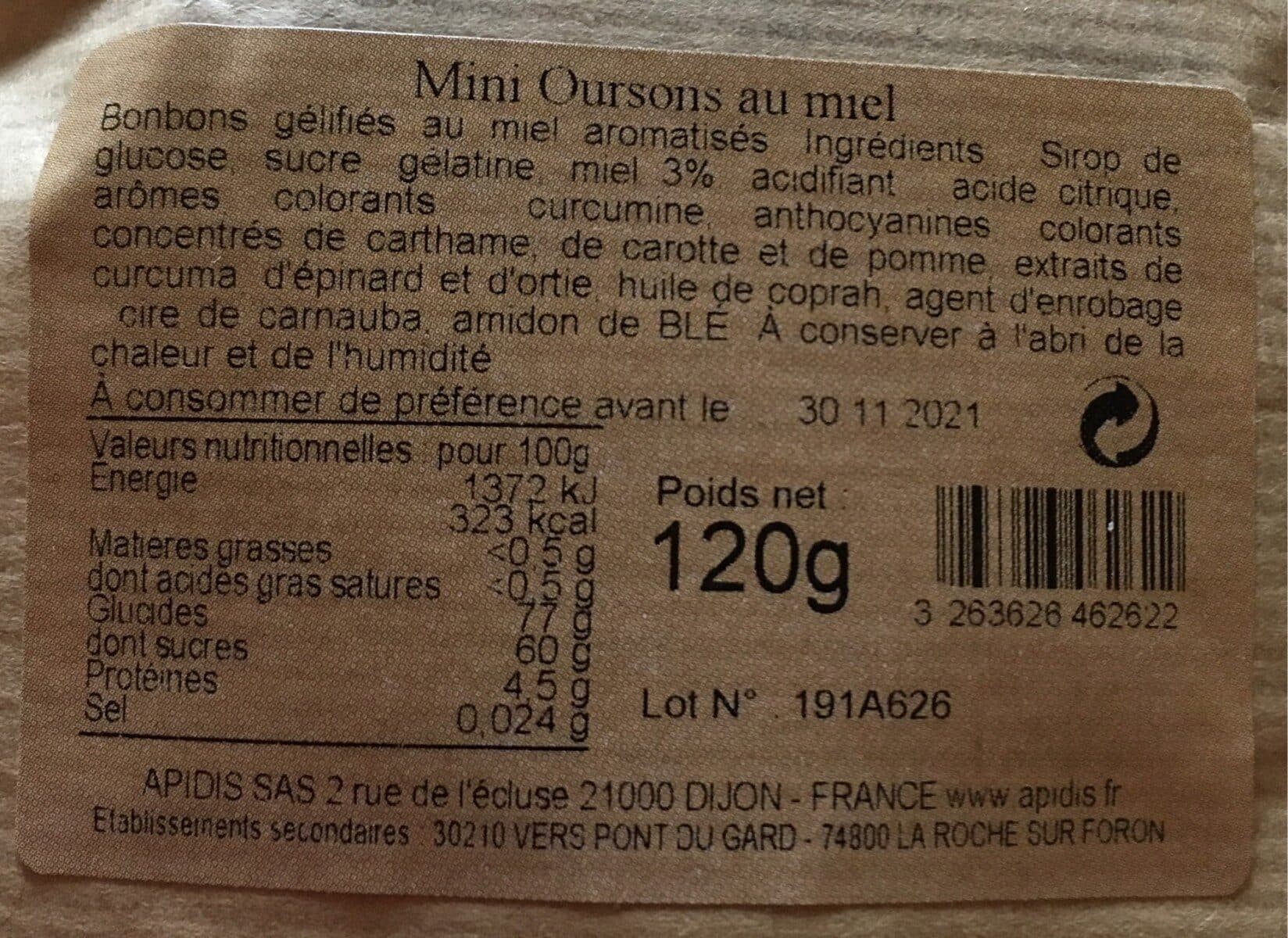 Apidis Mini Ourson 120G packshot