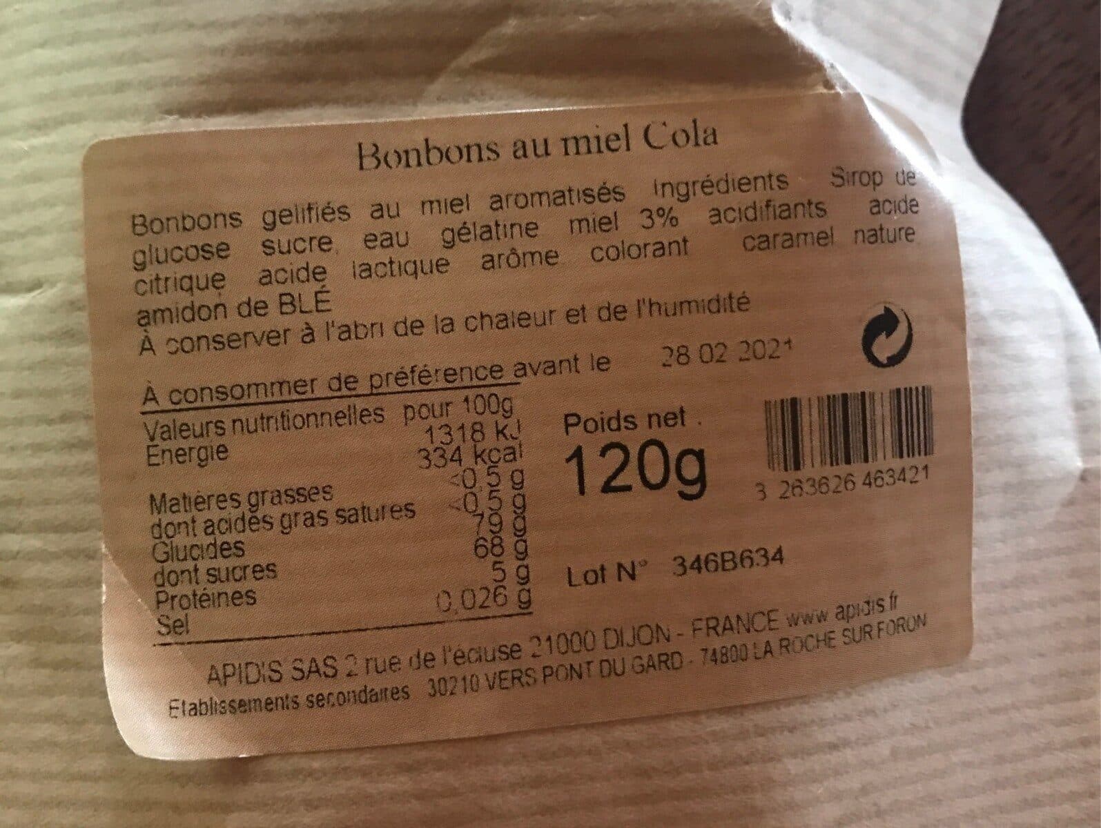 Apidis Bonbons Cola 120G packshot