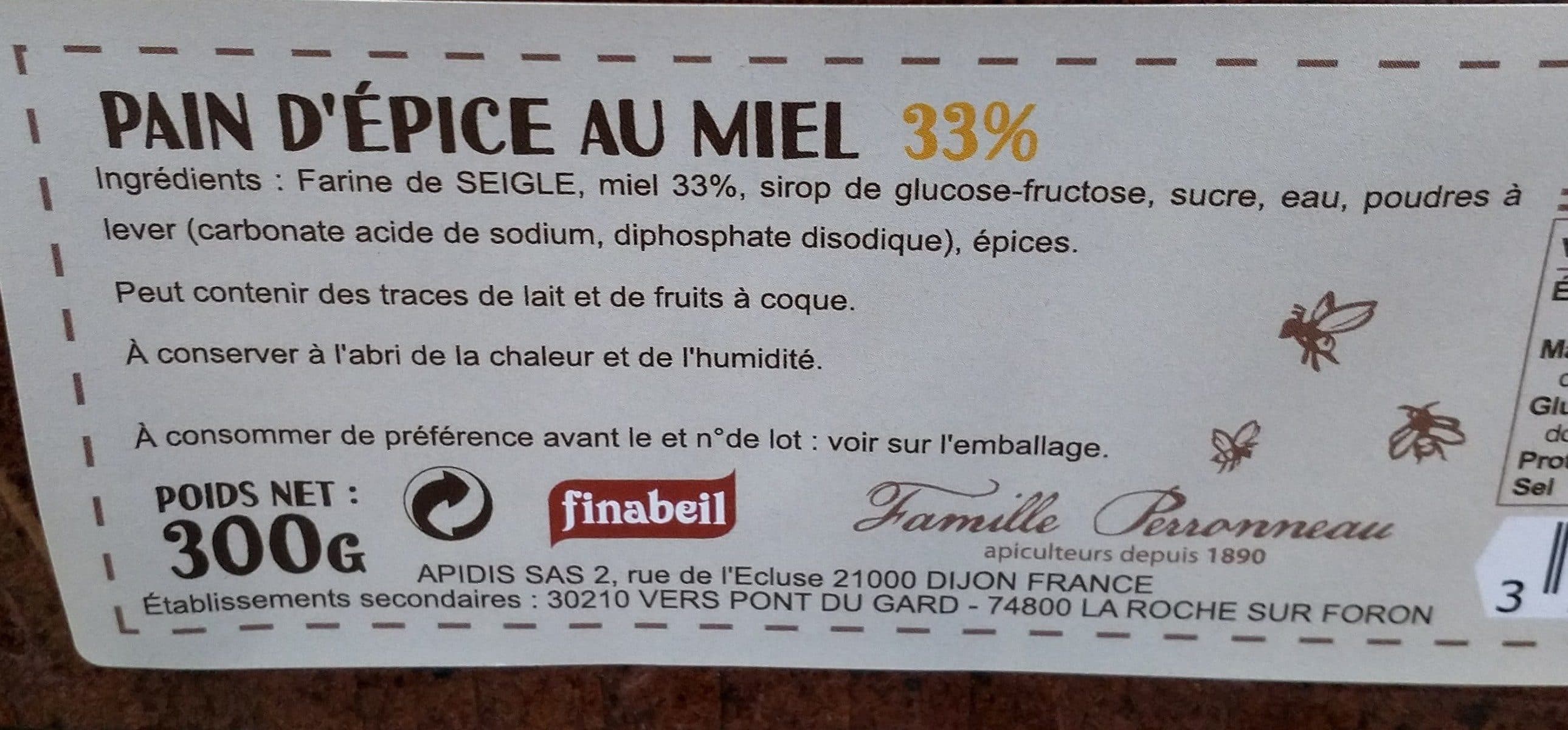 Finabeil Pain d'épice au miel 33% packshot