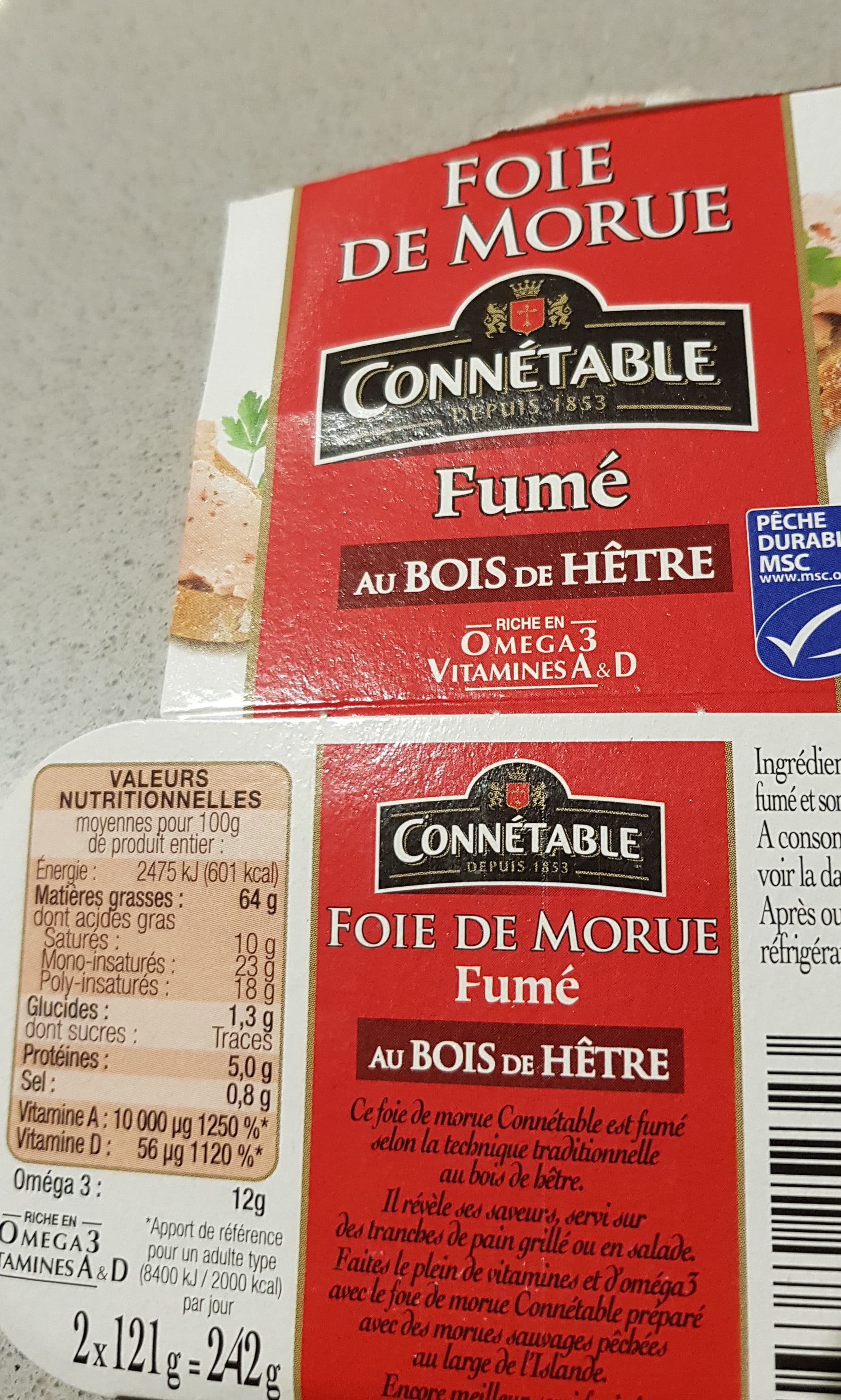 Connetable Foie De Morue, Pack De 2 Boîtes De 2 X 121g 121 Grammes, packshot