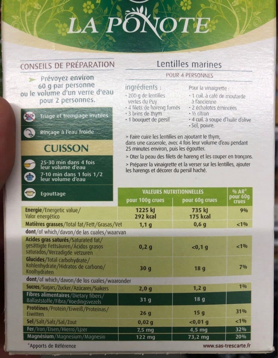 La Ponote Lentilles Vertes du Puy packshot