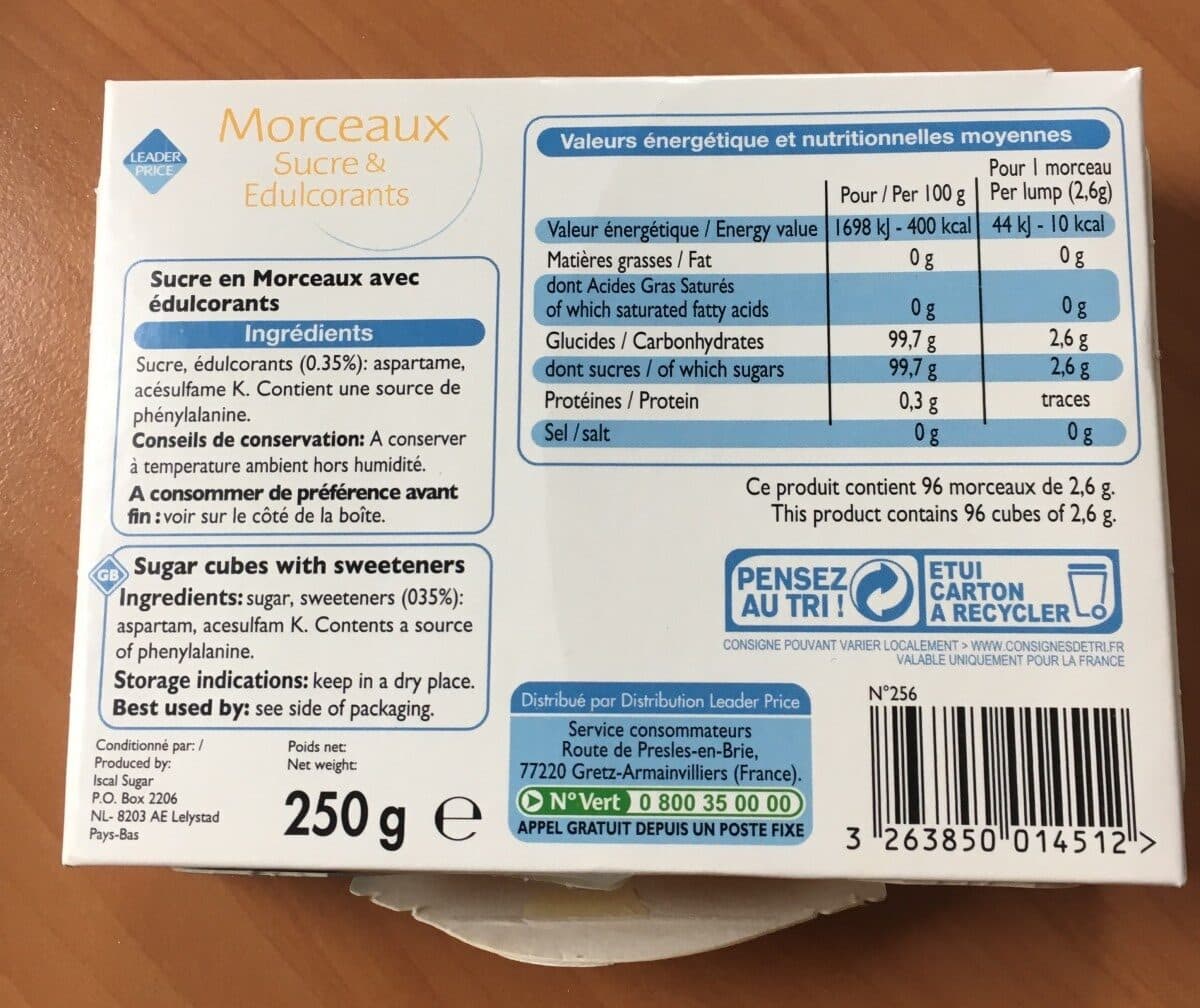 Leader Price Morceaux De Sucre Et édulcorant packshot