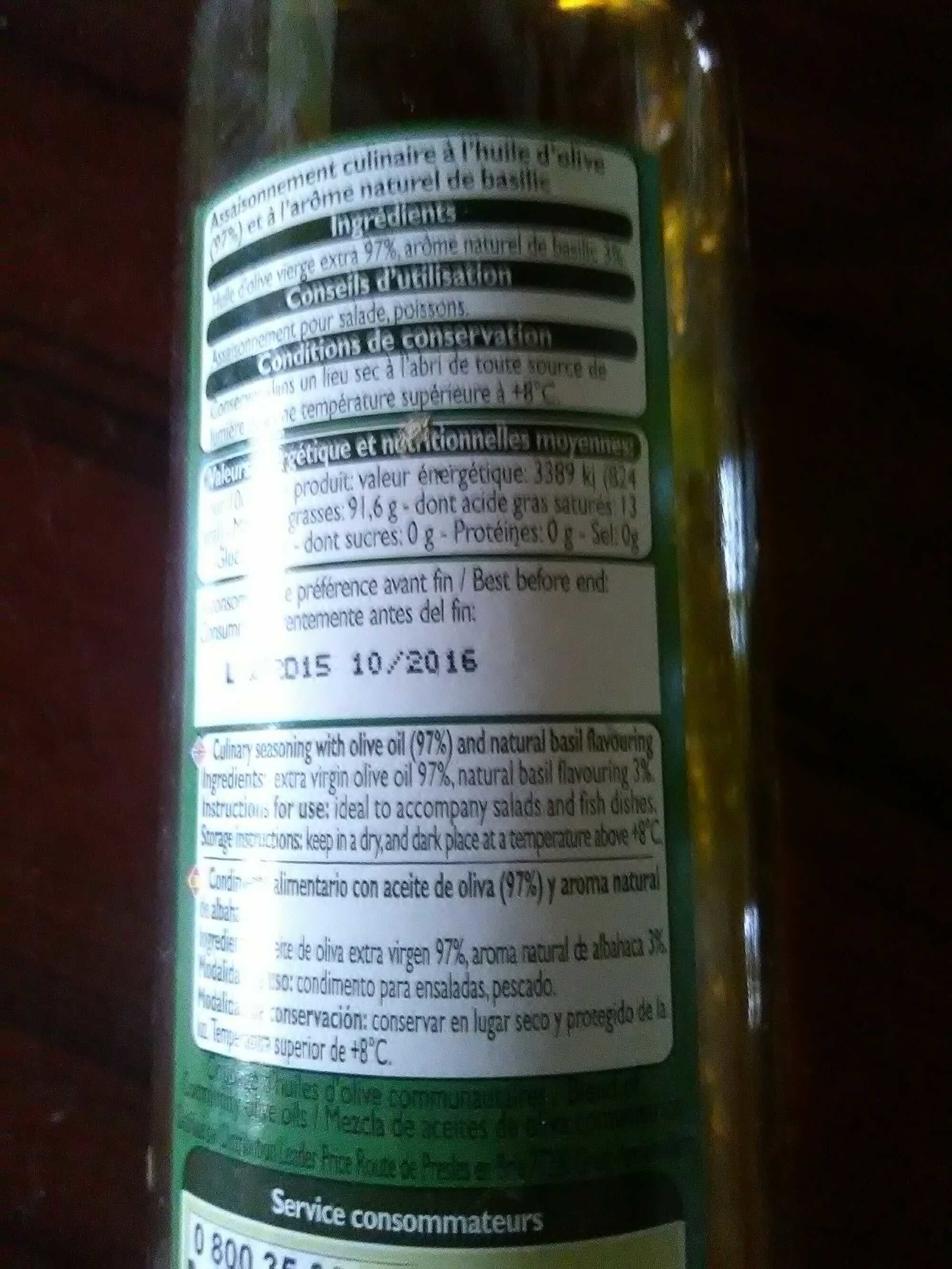 Leader Price Huile d'olive vierge extra basilic packshot