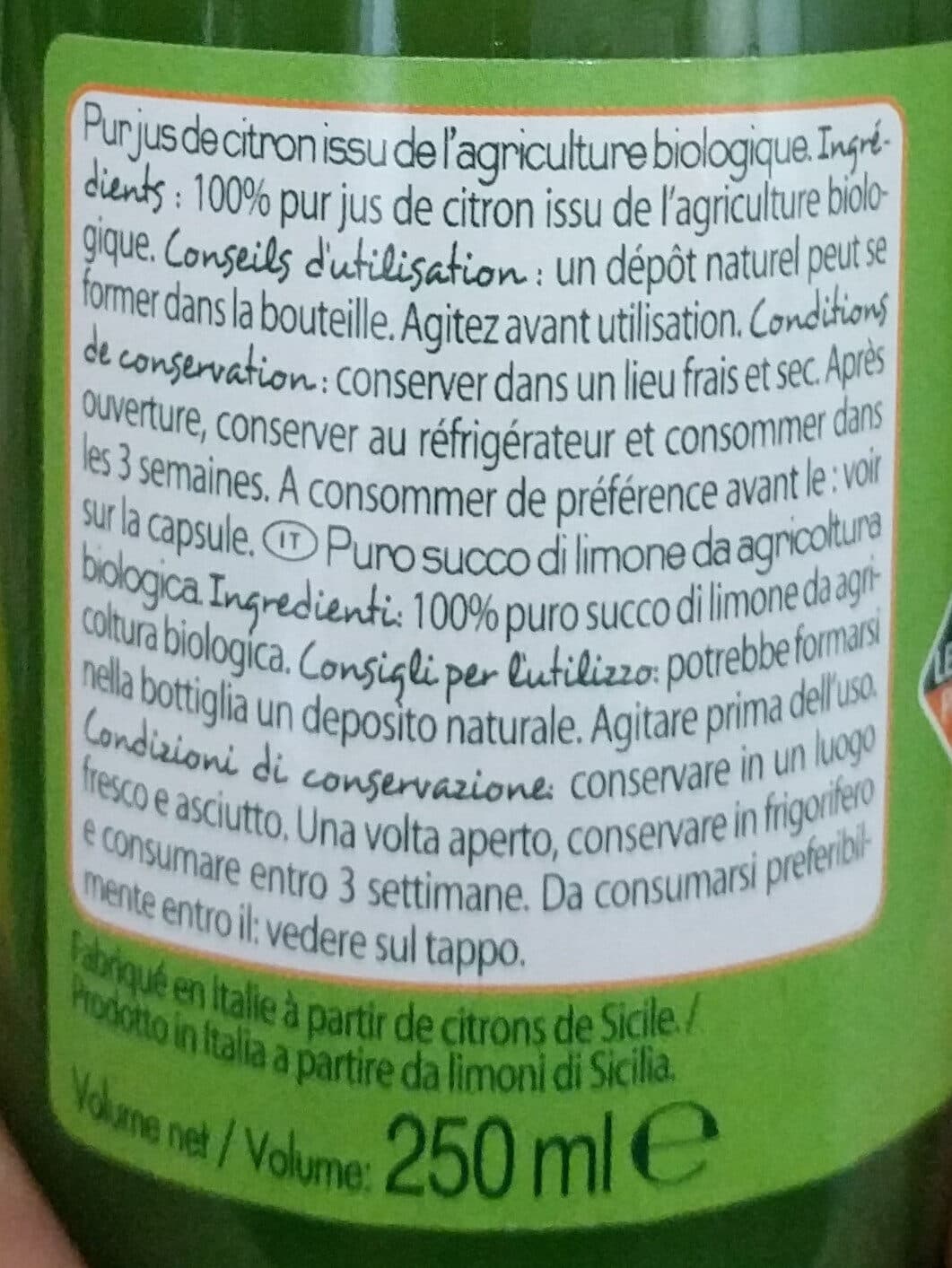 Leader Price Jus de citron bio packshot