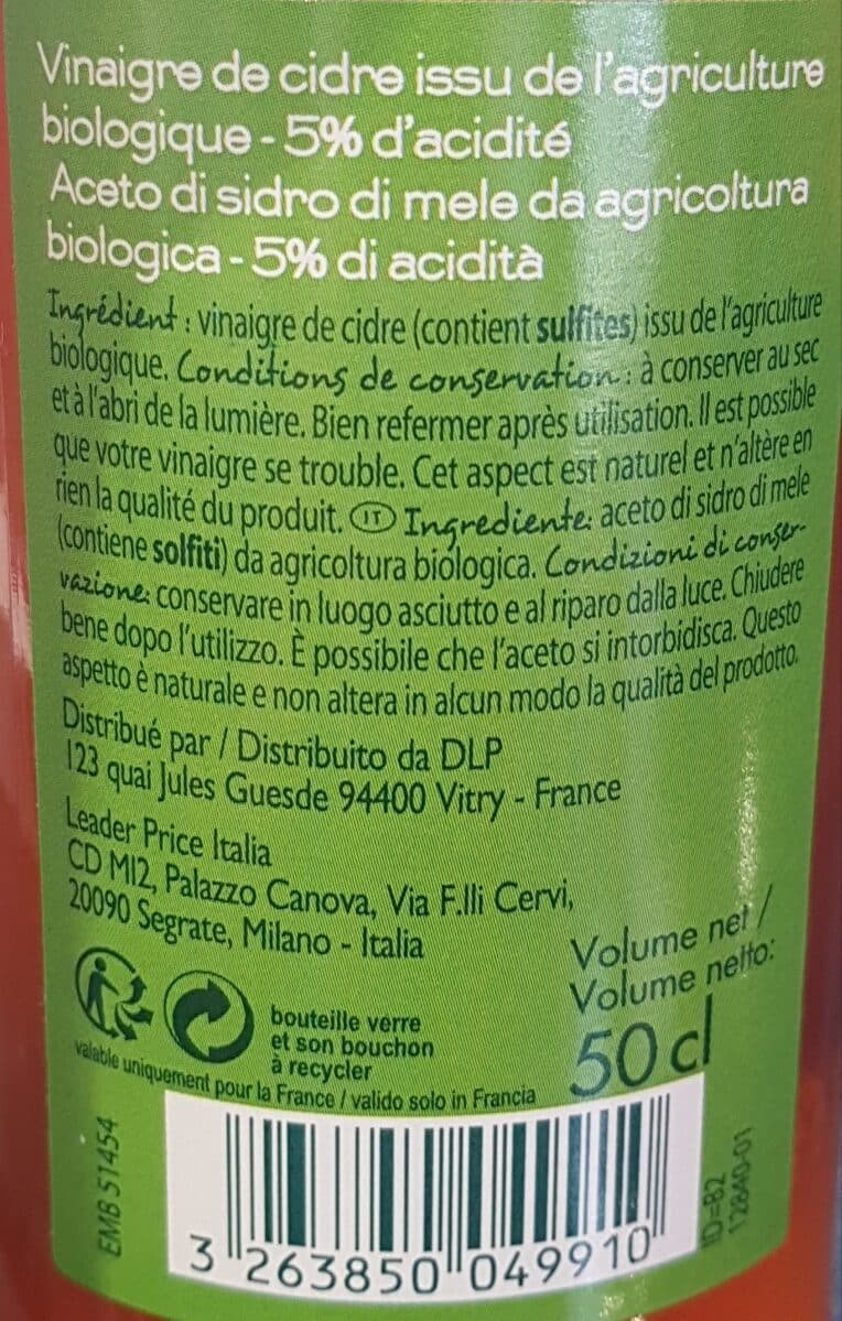 Bio Leader Price Vinaigre de cidre bio packshot