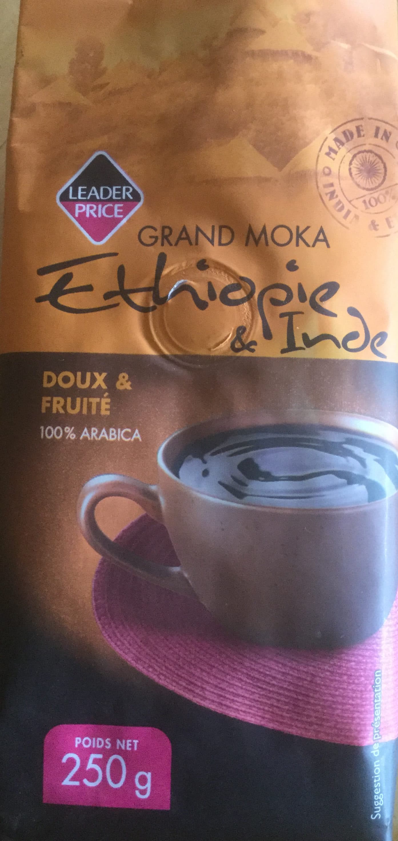 Leader Price Café moulu Grand Moka d'Ethopie pur arabica packshot