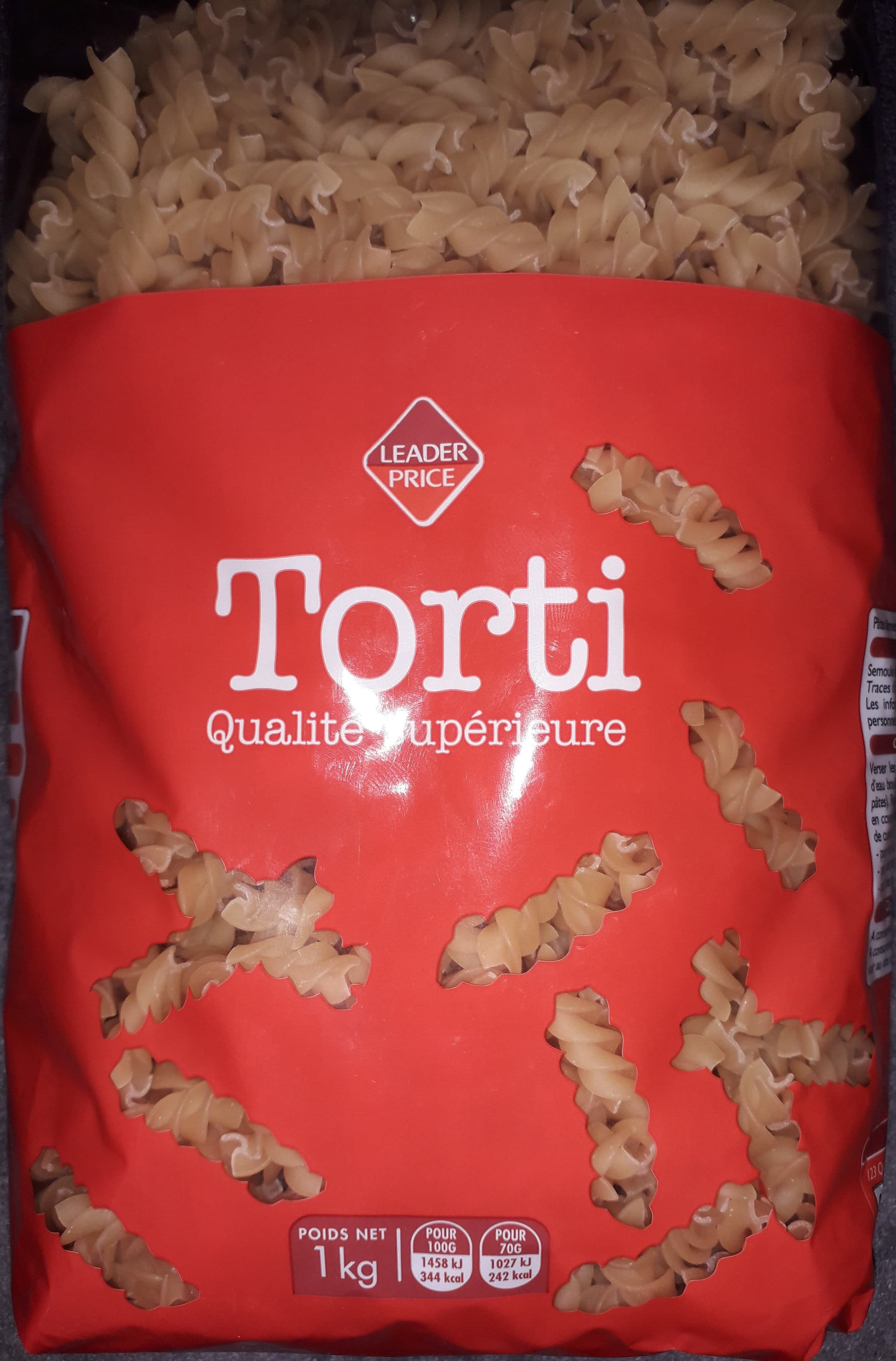 Leader Price Pâtes, Forme Torti, 1 Kilo, Marque Leader Price packshot